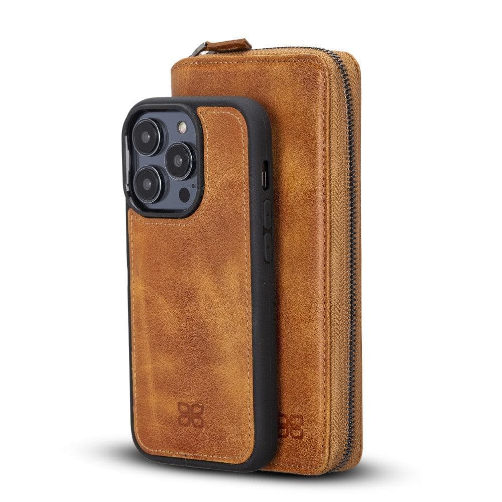 Apple iPhone 14 Series Detachable and Zipper Leather Wallet Case - PMW iPhone 14 Pro Max / Tiguan Tan Bouletta LTD