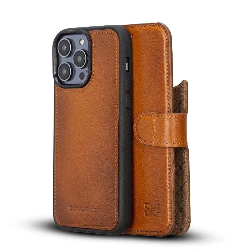 Apple iPhone 14 Series Detachable Leather Wallet Case Darker Color - MW iPhone 14 Pro Max / Tan Bouletta LTD