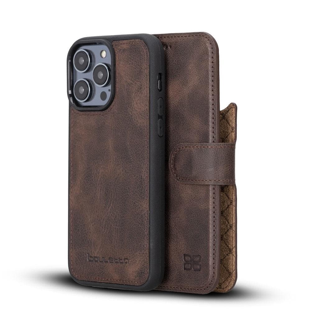 Apple iPhone 14 Series Detachable Leather Wallet Case Darker Color - MW iPhone 14 Pro Max / Dark Brown Bouletta LTD