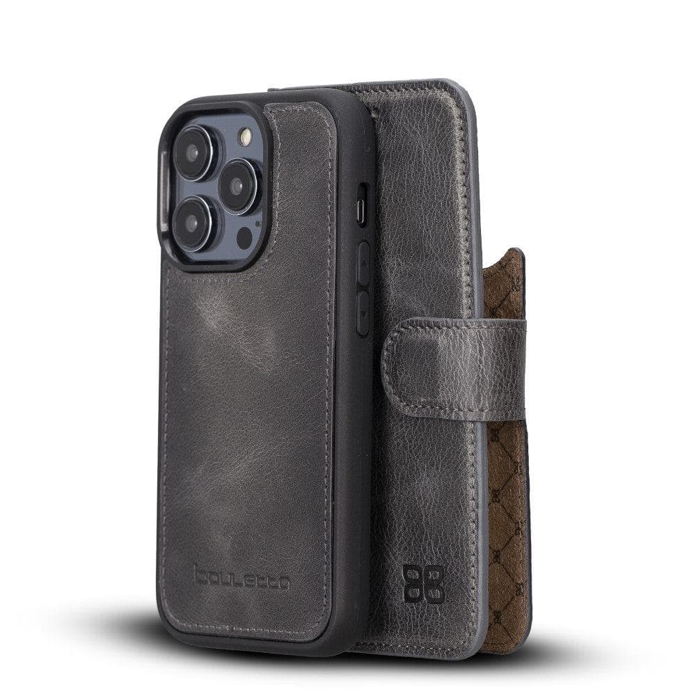 Apple iPhone 14 Series Detachable Leather Wallet Case Darker Color - MW iPhone 14 Pro Max / Gray Bouletta LTD