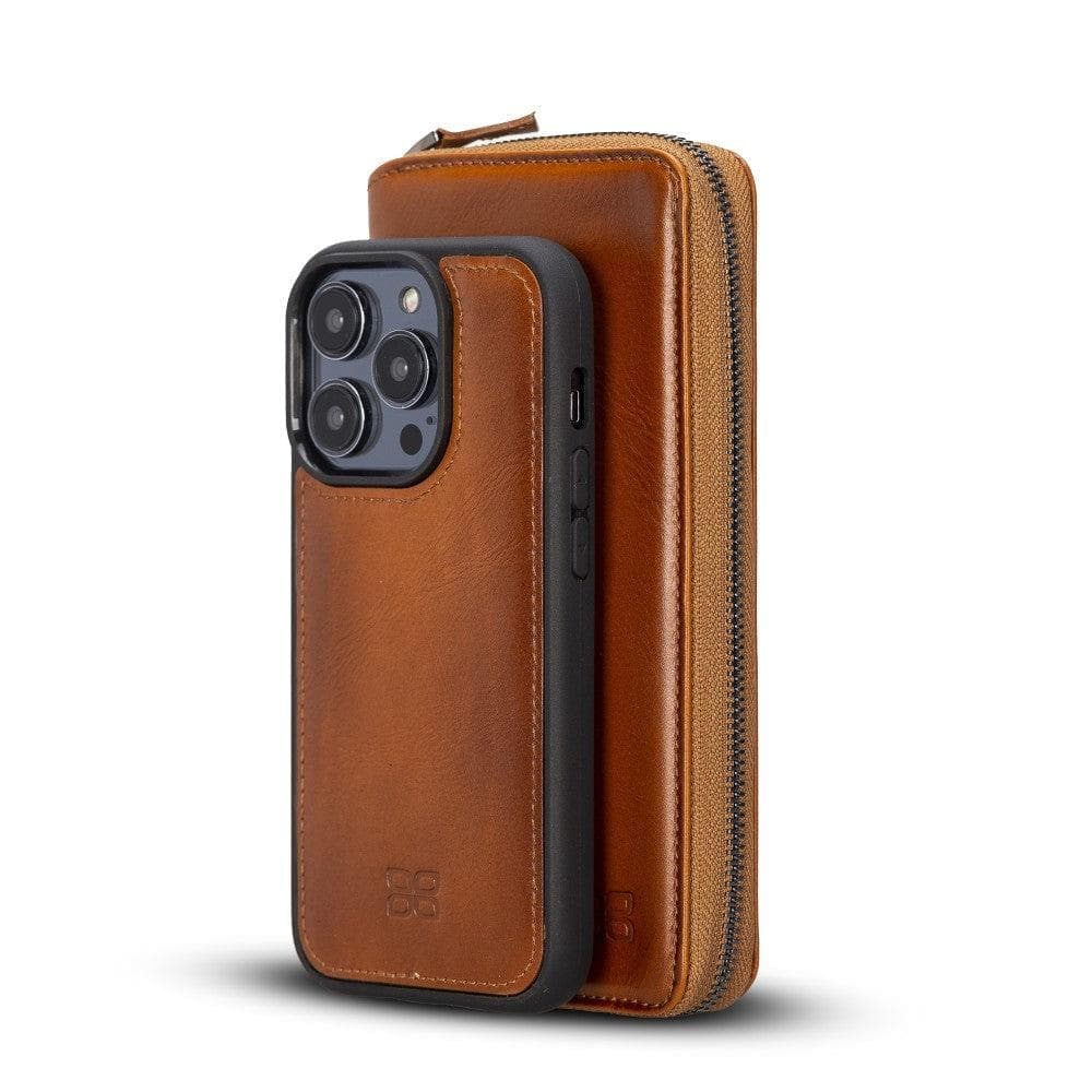 Apple iPhone 15 Series Detachable and Zipper Leather Wallet Case - Pre Order iPhone 15 Pro Max / Tan / Leather Bouletta LTD