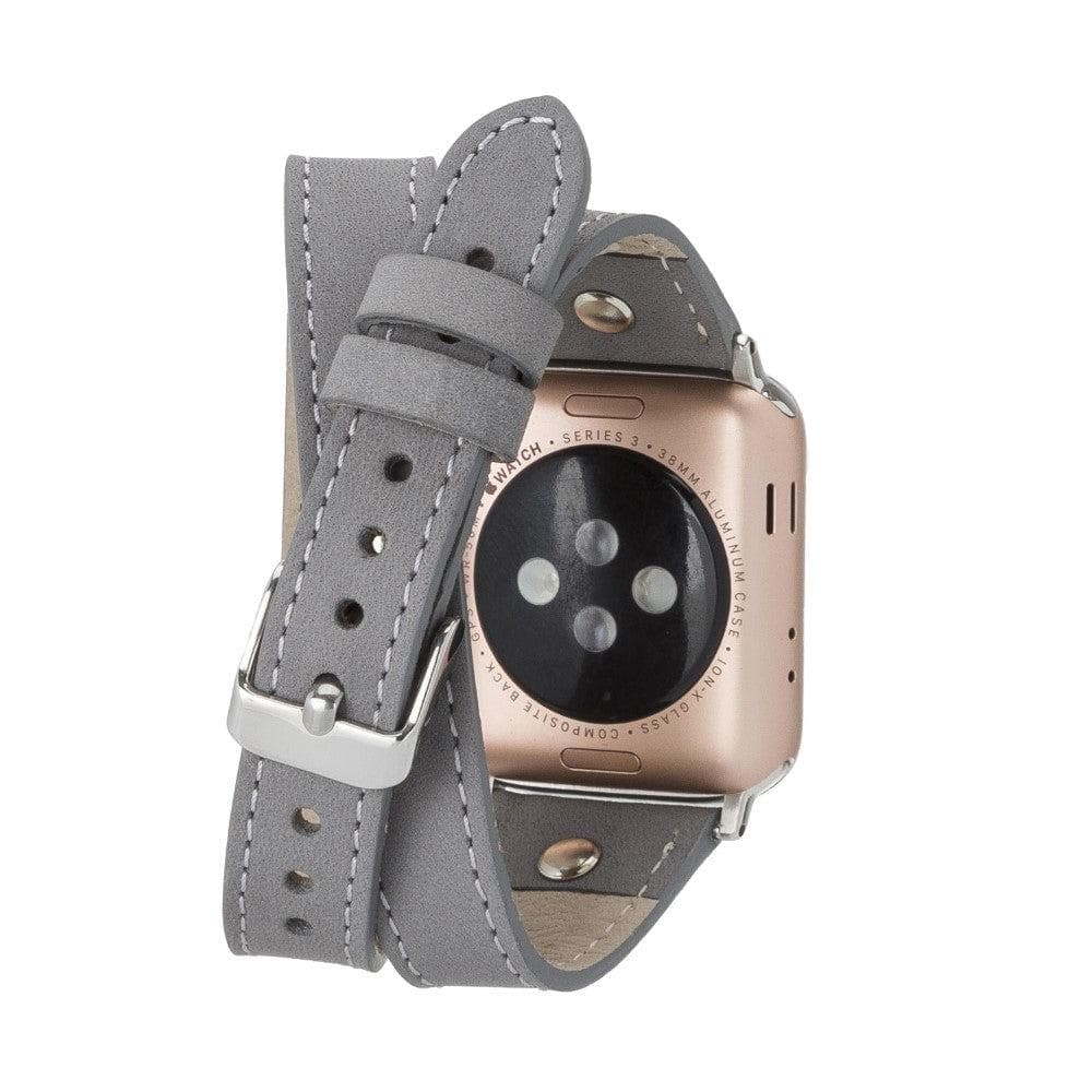 B2B - Leather Apple Watch Bands - DTS Double Tour Slim Hector Silver Trok Style Bouletta B2B