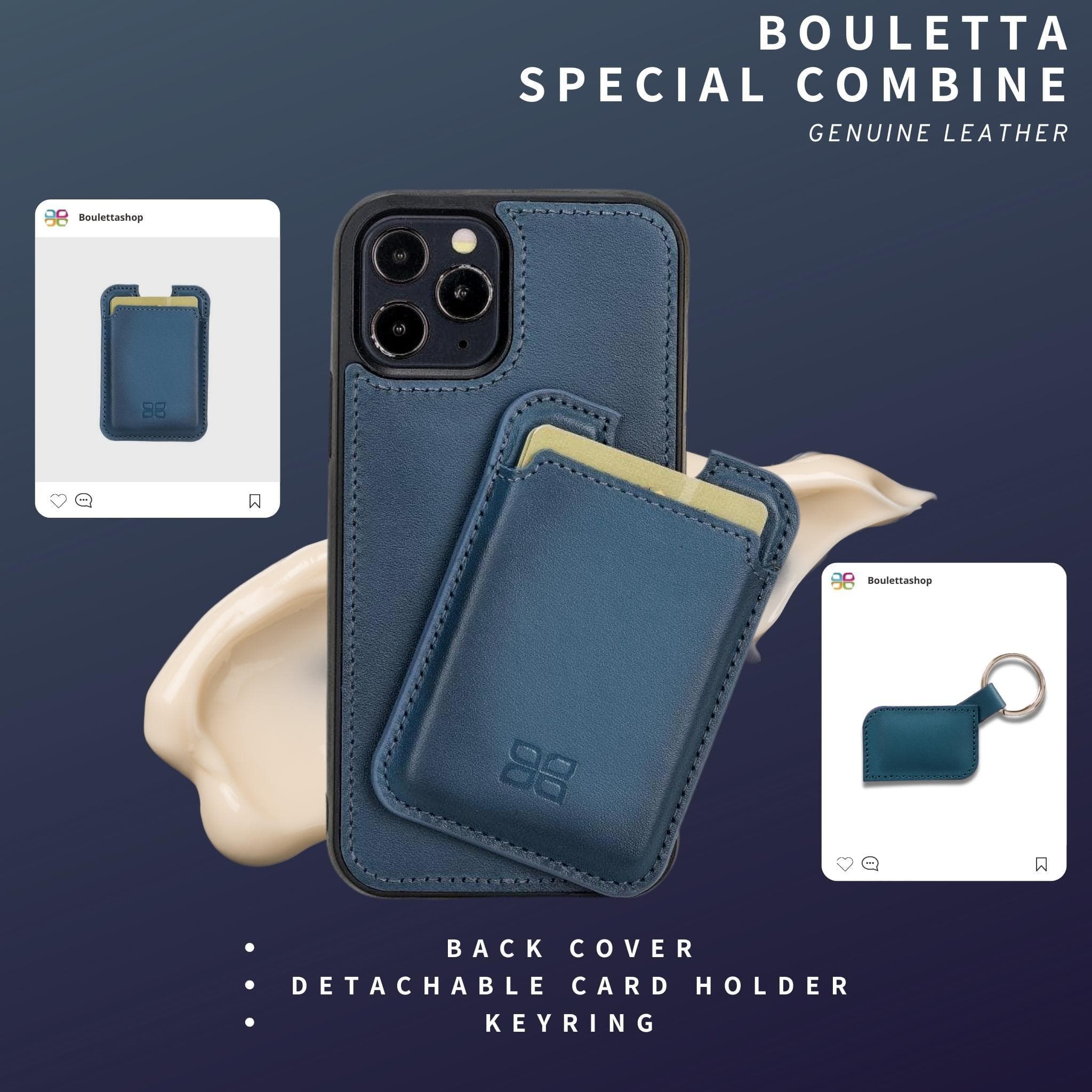 Bouletta Special Combine Leather Back Cover, Card Holder and Keyring Blue Bouletta LTD