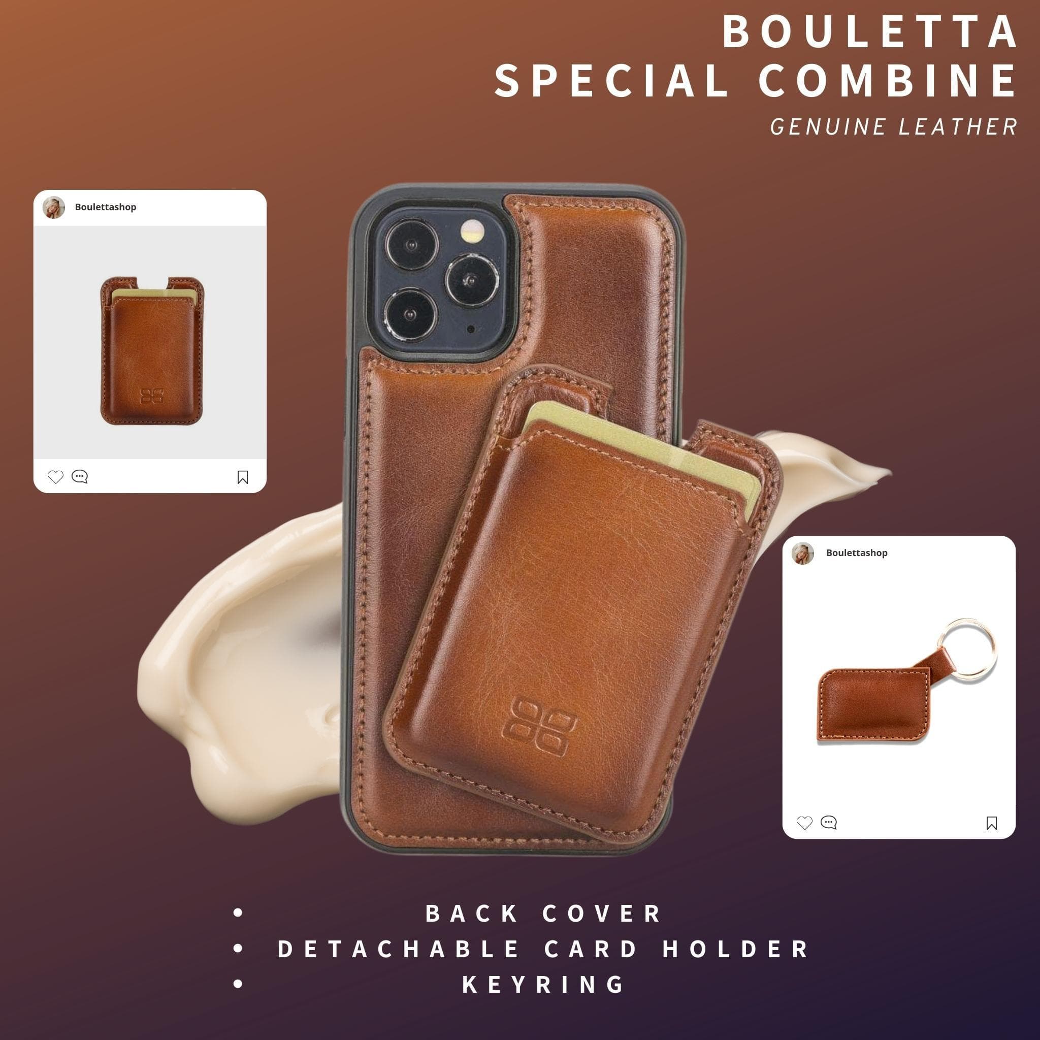 Bouletta Special Combine Leather Back Cover, Card Holder and Keyring Blue Bouletta LTD