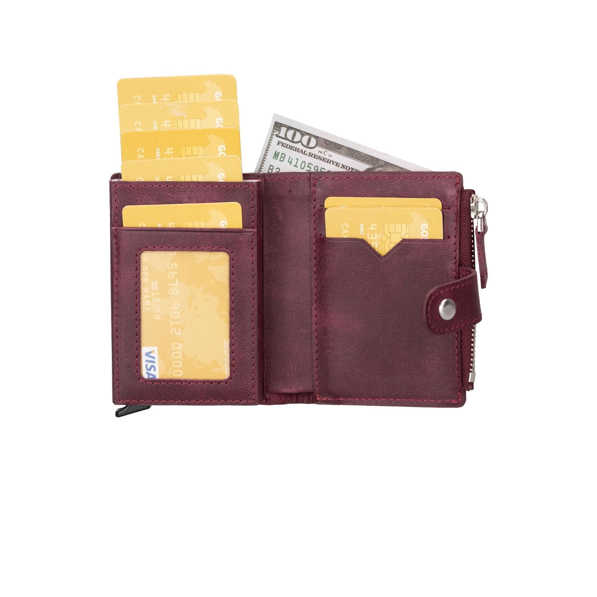 Rodos Zip Mechanical Leather Card Holder Antic Red Bouletta