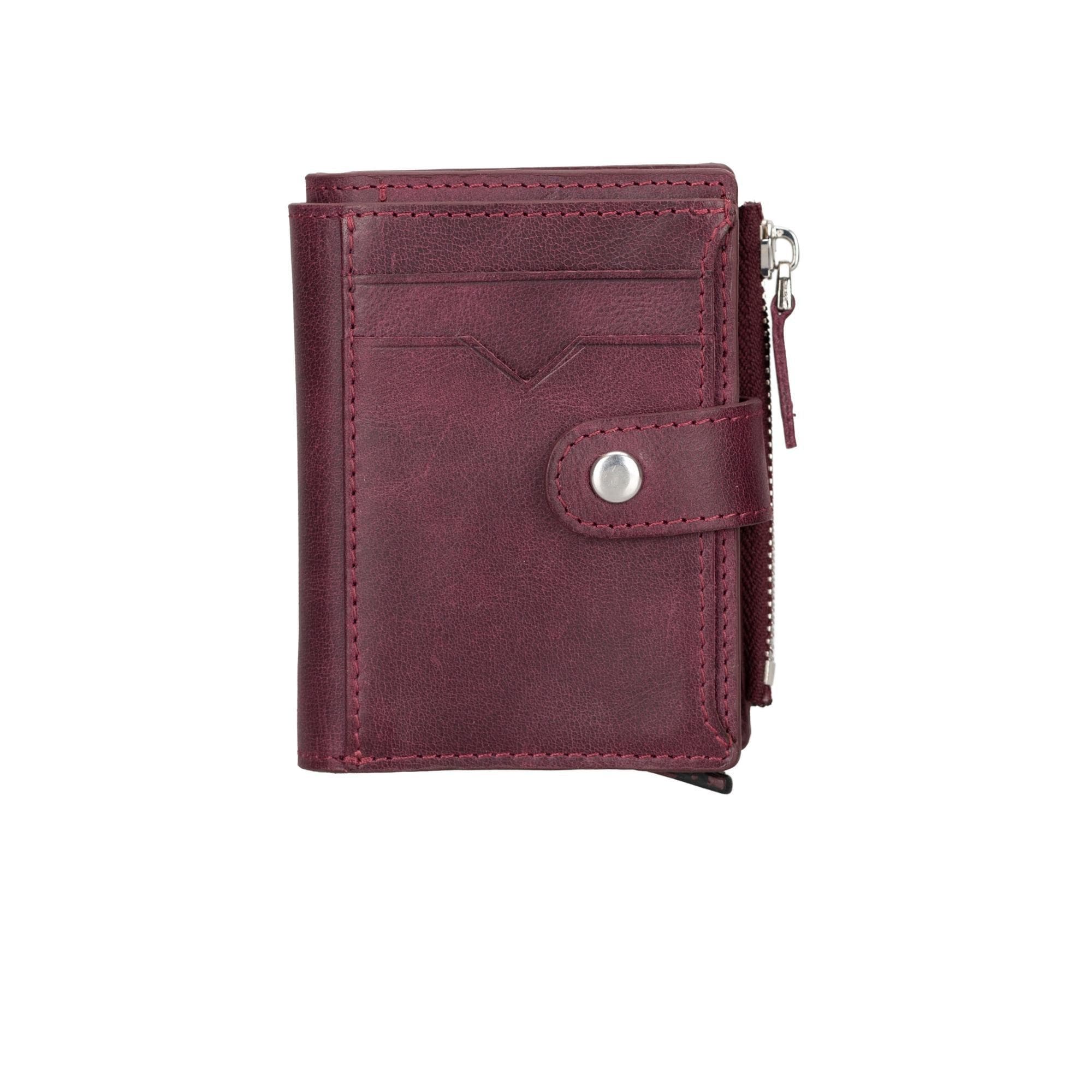 Rodos Zip Mechanical Leather Card Holder Antic Red Bouletta