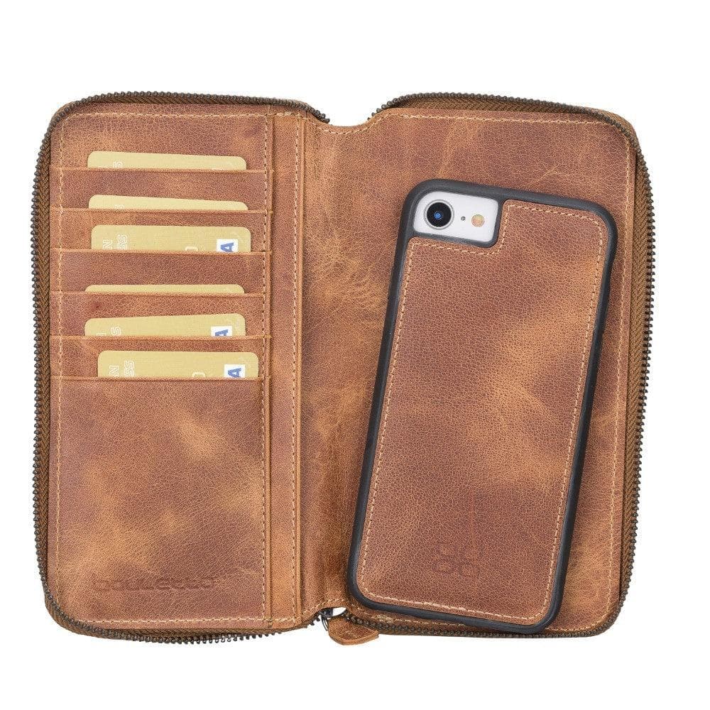 Apple iPhone 8 Series Leather Pouch Magnetic Detachable Leather Wallet Case iPhone 8 / Vegetal Tan Bouletta