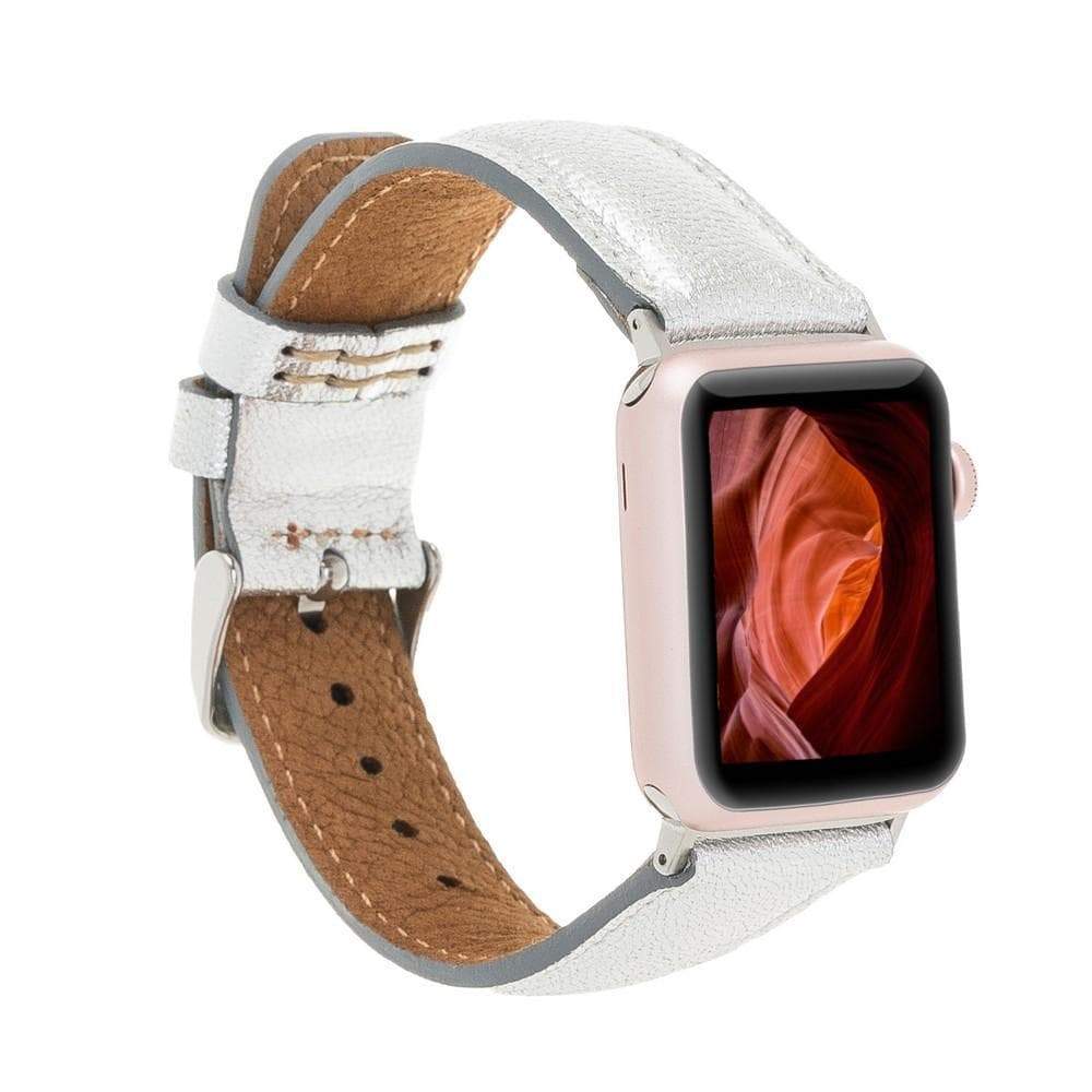 B2B - Leather Apple Watch Bands - Classic Style Silver Bouletta B2B