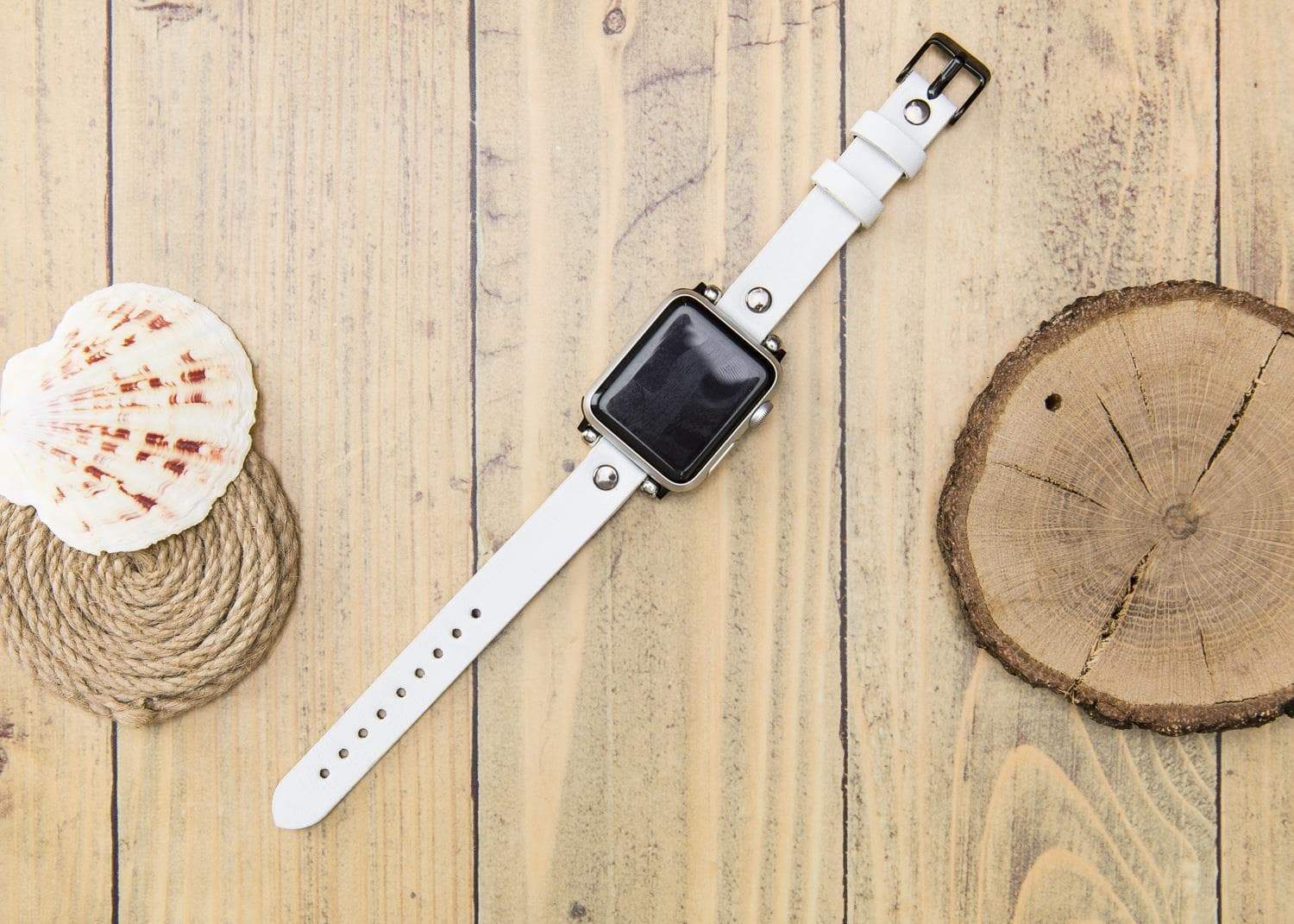 B2B - Leather Apple Watch Bands - Ferro Silver Trok Style Bouletta B2B