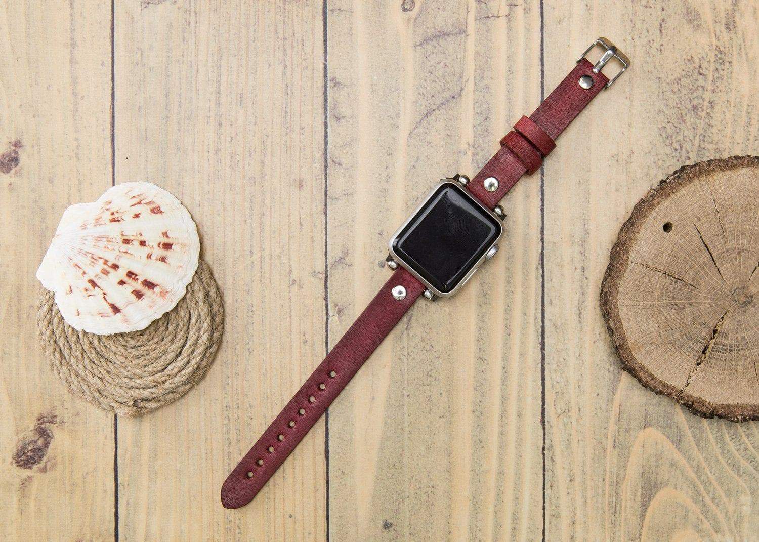 B2B - Leather Apple Watch Bands - Ferro Silver Trok Style Bouletta B2B