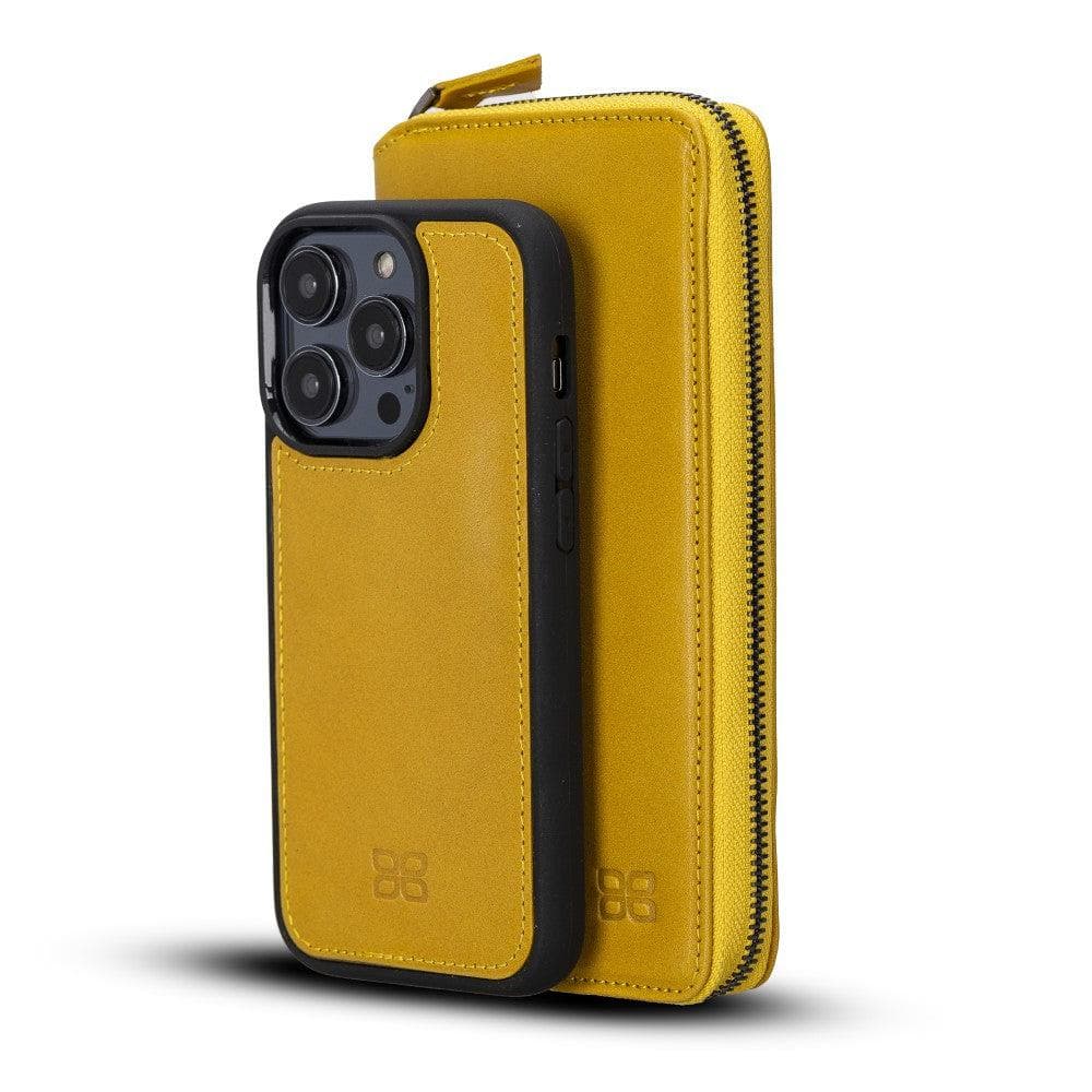 Apple iPhone 14 Series Detachable and Zipper Leather Wallet Case - PMW iPhone 14 Pro Max / Mustard Bouletta LTD