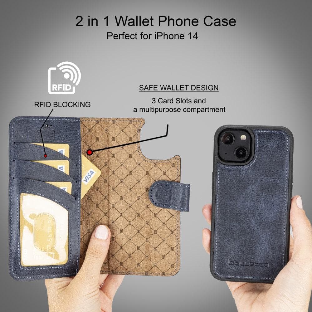 Apple iPhone 14 Series Detachable Leather Wallet Case Darker Color - MW Bouletta LTD