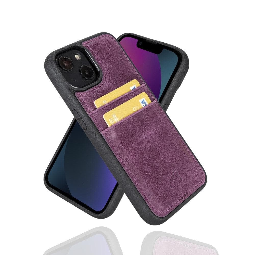Apple iPhone 14 Series Leather Back Cover with Card Holder iPhone 14 Pro / Purple Bouletta LTD