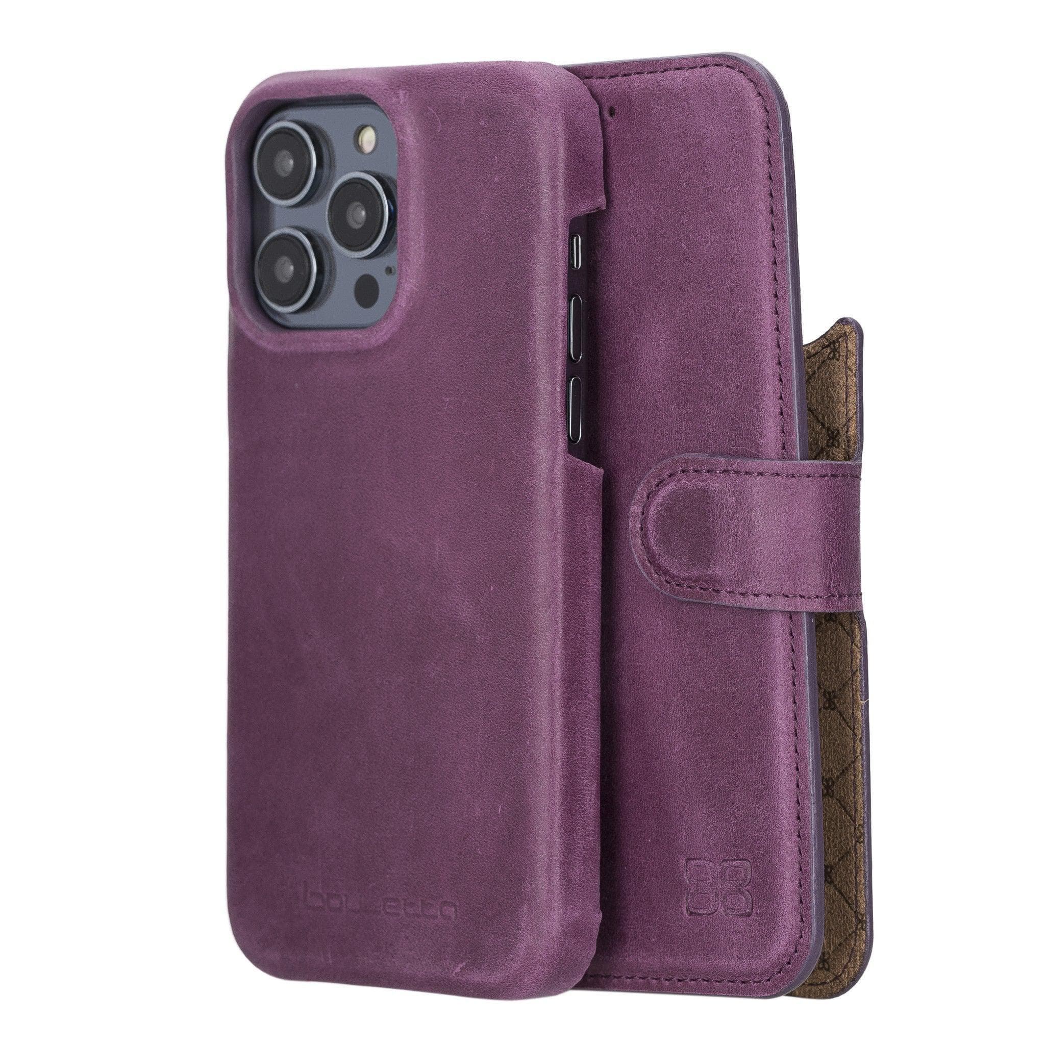 Apple iPhone 15 Series Full Leather Coating Detachable Wallet Case - Pre Order iPhone 15 Pro Max / Purple / Leather Bouletta LTD