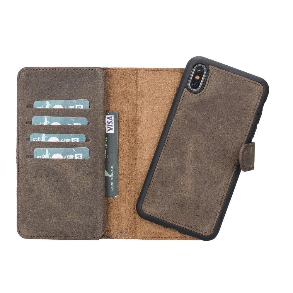 B2B- Apple iPhone X Series Detachble Double Leather Wallet Case / DMW iPhone XS Max / Brown Bouletta B2B