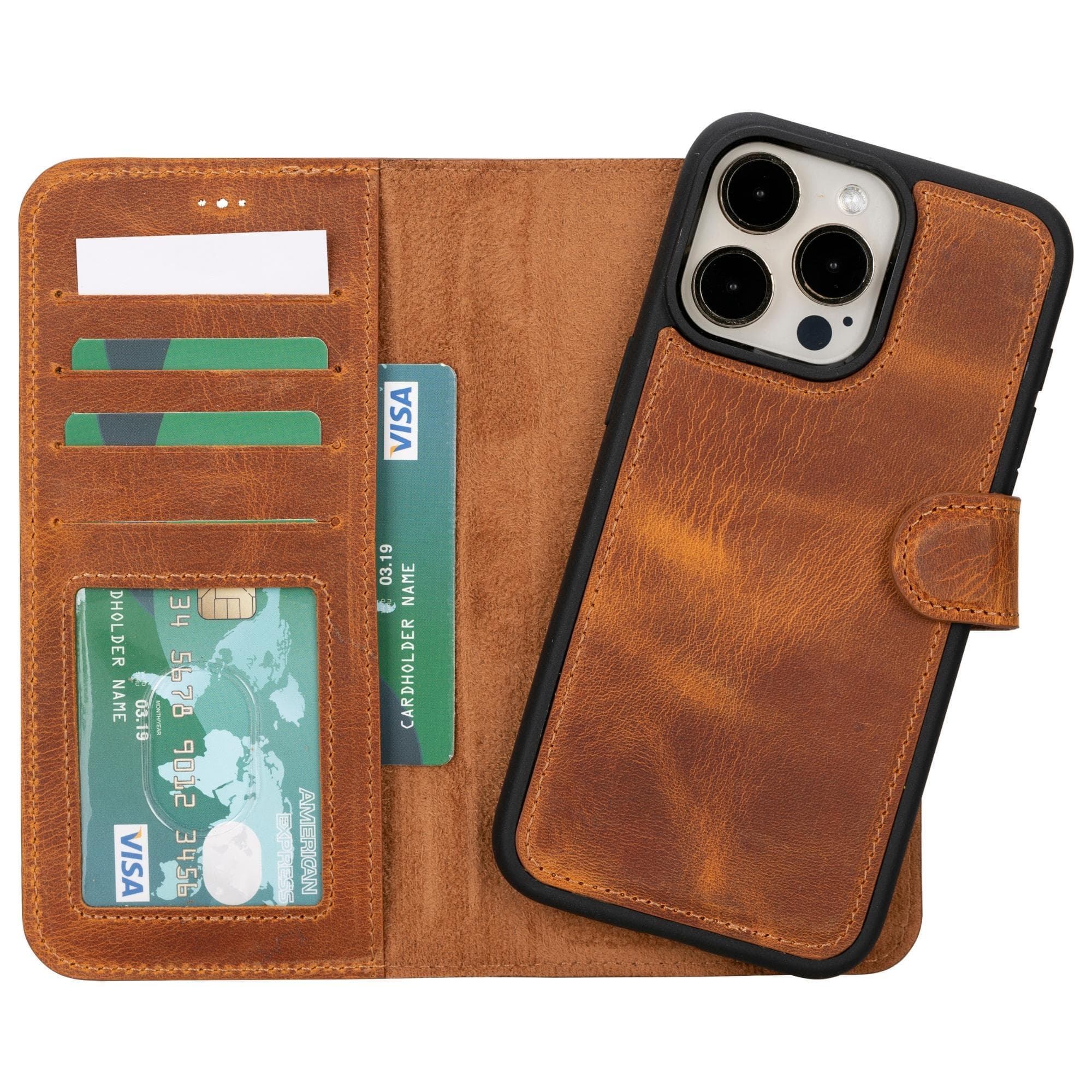 B2B - iPhone 15 Series Leather Wallet Case Light Brown / iPhone 15 Pro Max Bouletta B2B