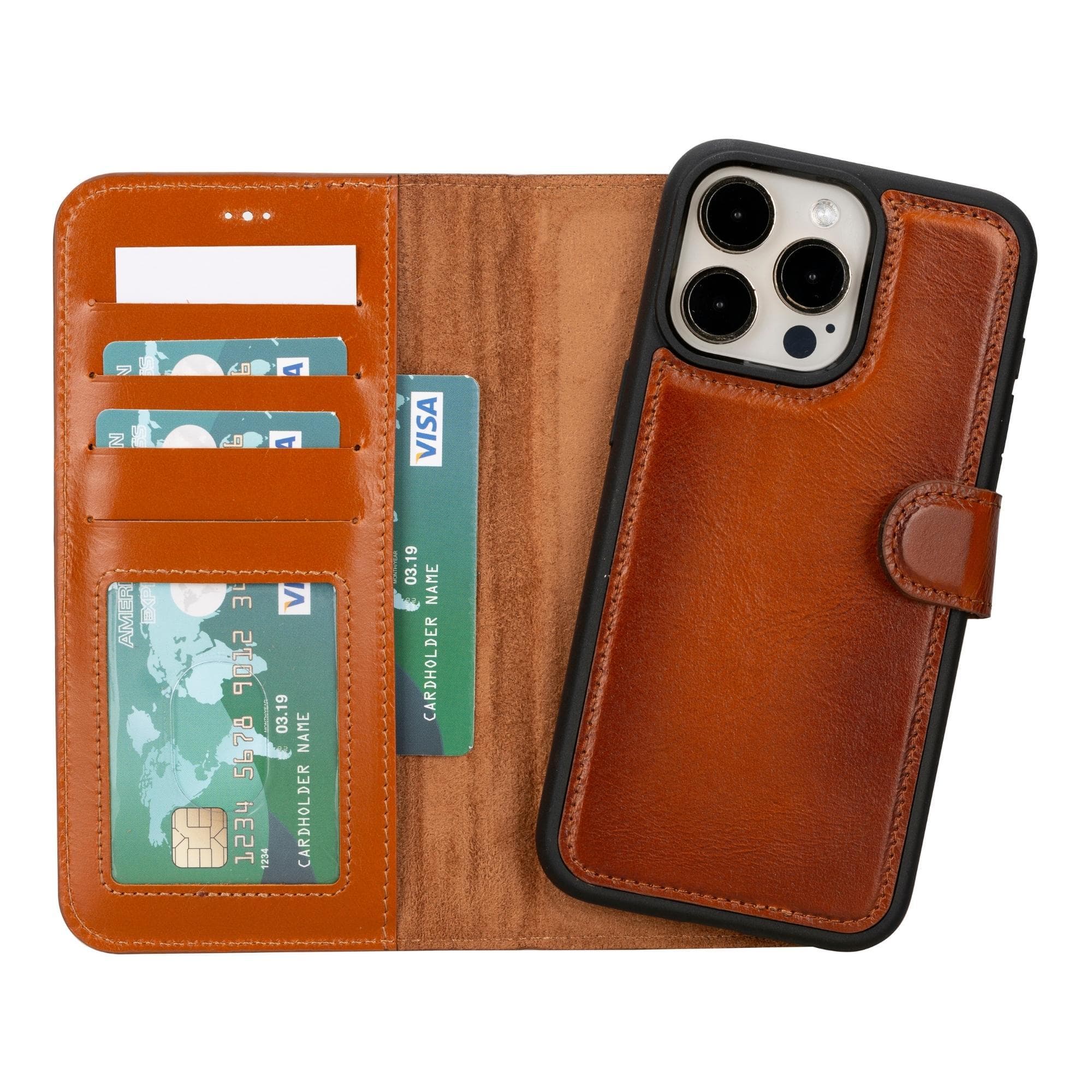 B2B - iPhone 15 Series Leather Wallet Case Tan / iPhone 15 Pro Max Bouletta B2B