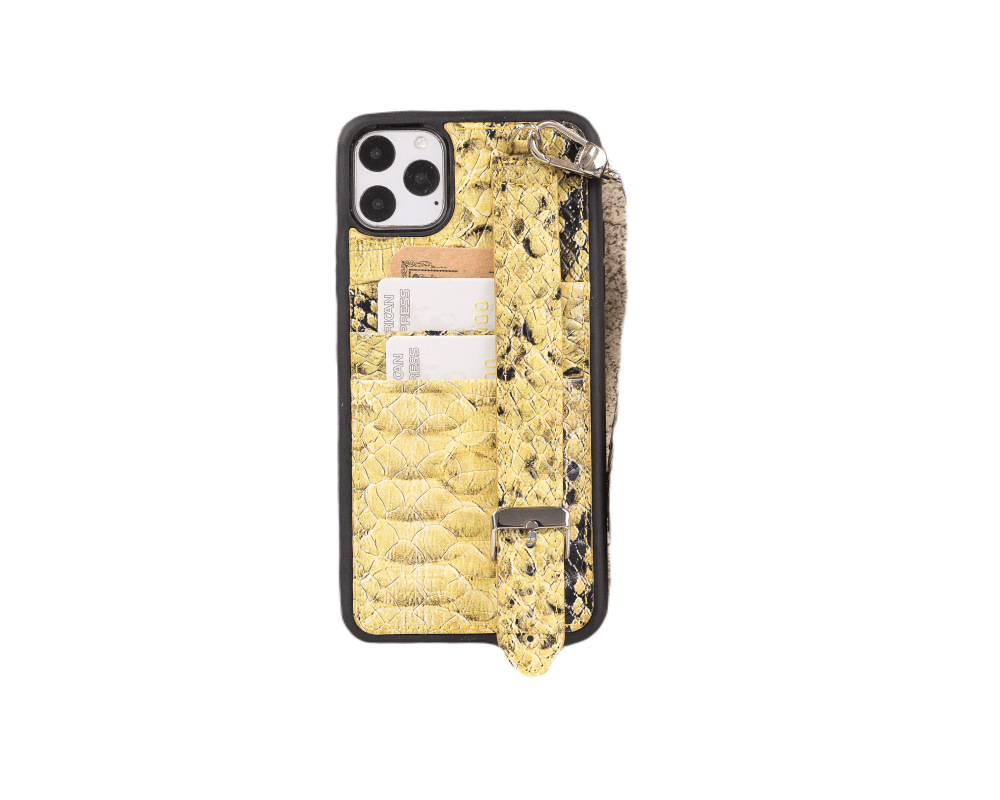 Flexible Leather Back Cover with Hand Strap for iPhone 11 Series iPhone 11 Pro Max / Snake Yellow / Leather Bouletta LTD