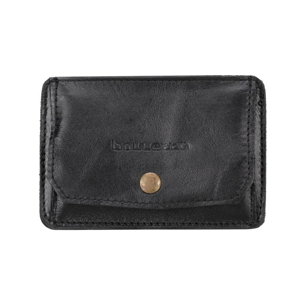 Functional Leather Coin Holder Rustic Black Bouletta