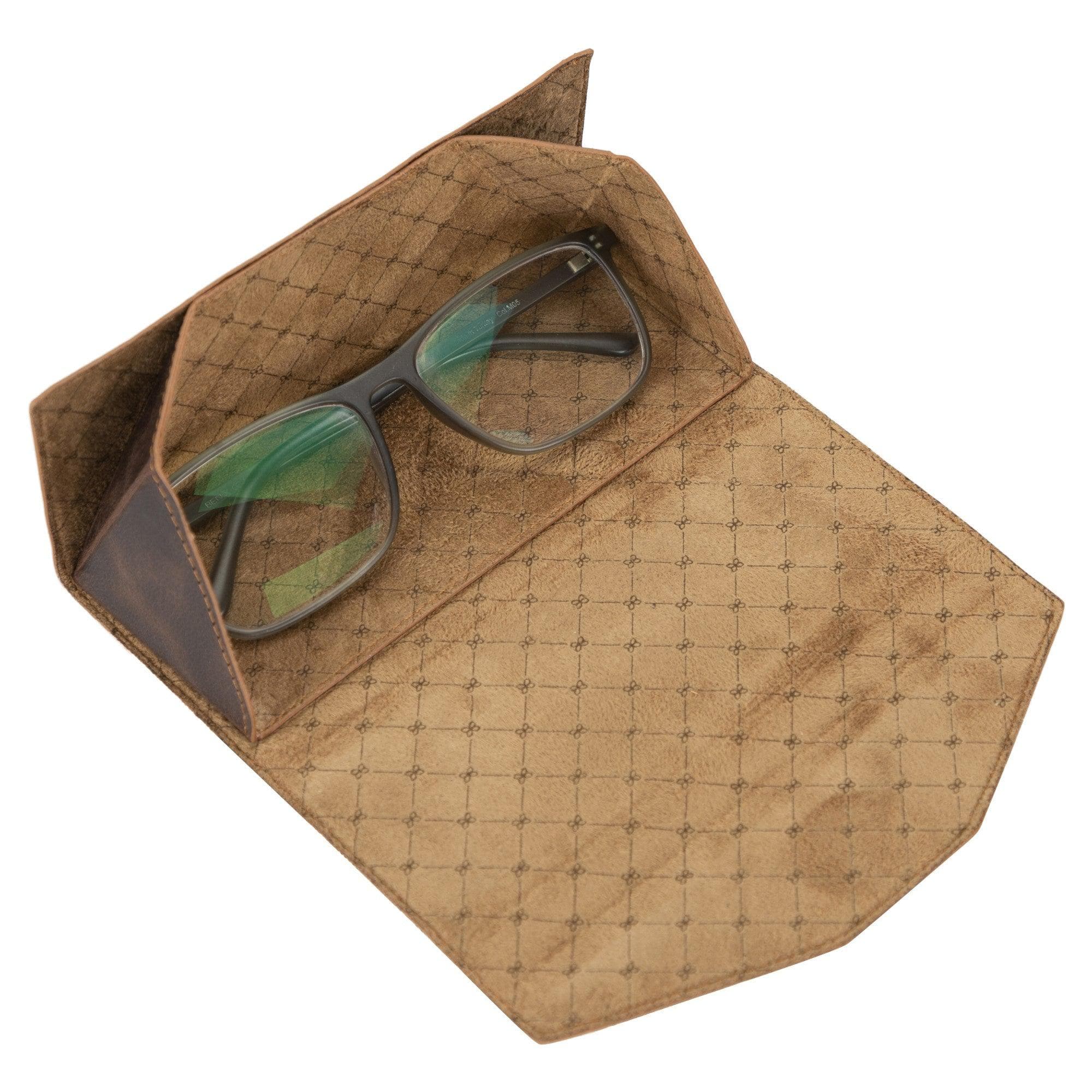 Handmade Genuine Leather Eyewear Case - Magnetic Triangular Design Dark Brown Bouletta LTD