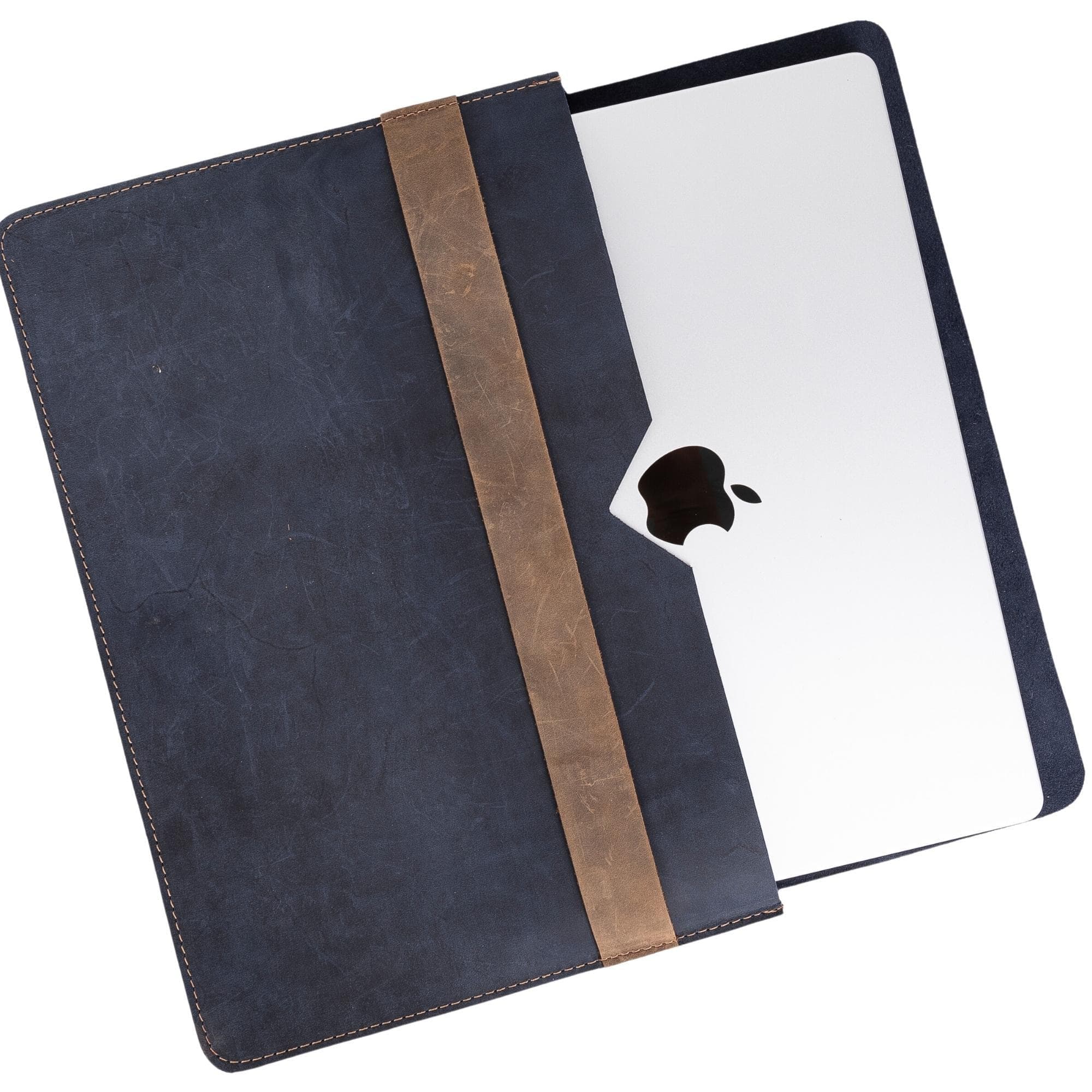 Leather Macbook Case Blue And Brown Bouletta