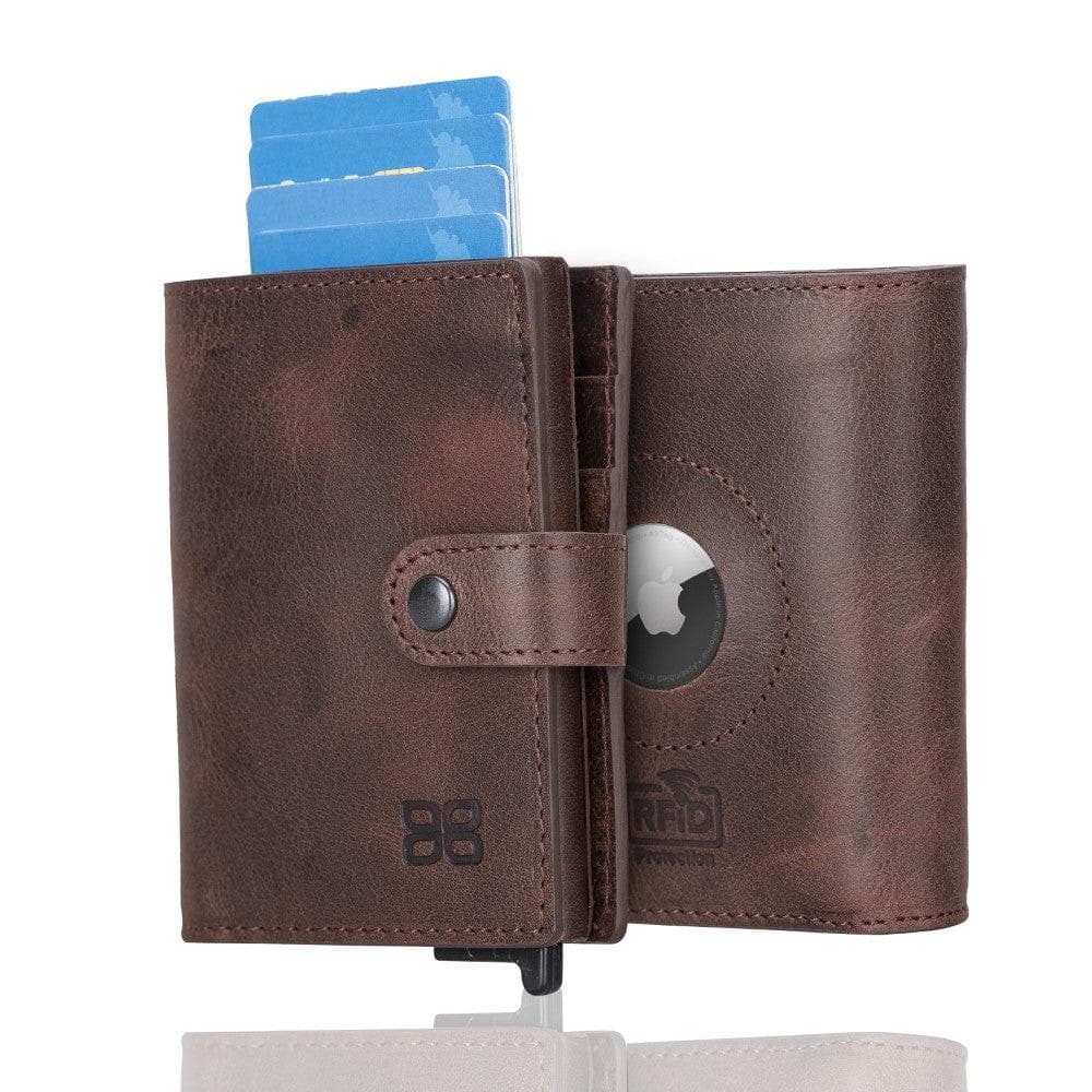 Leather Palertag Zip Mechanical Card Holder Dark Brown Bouletta B2B