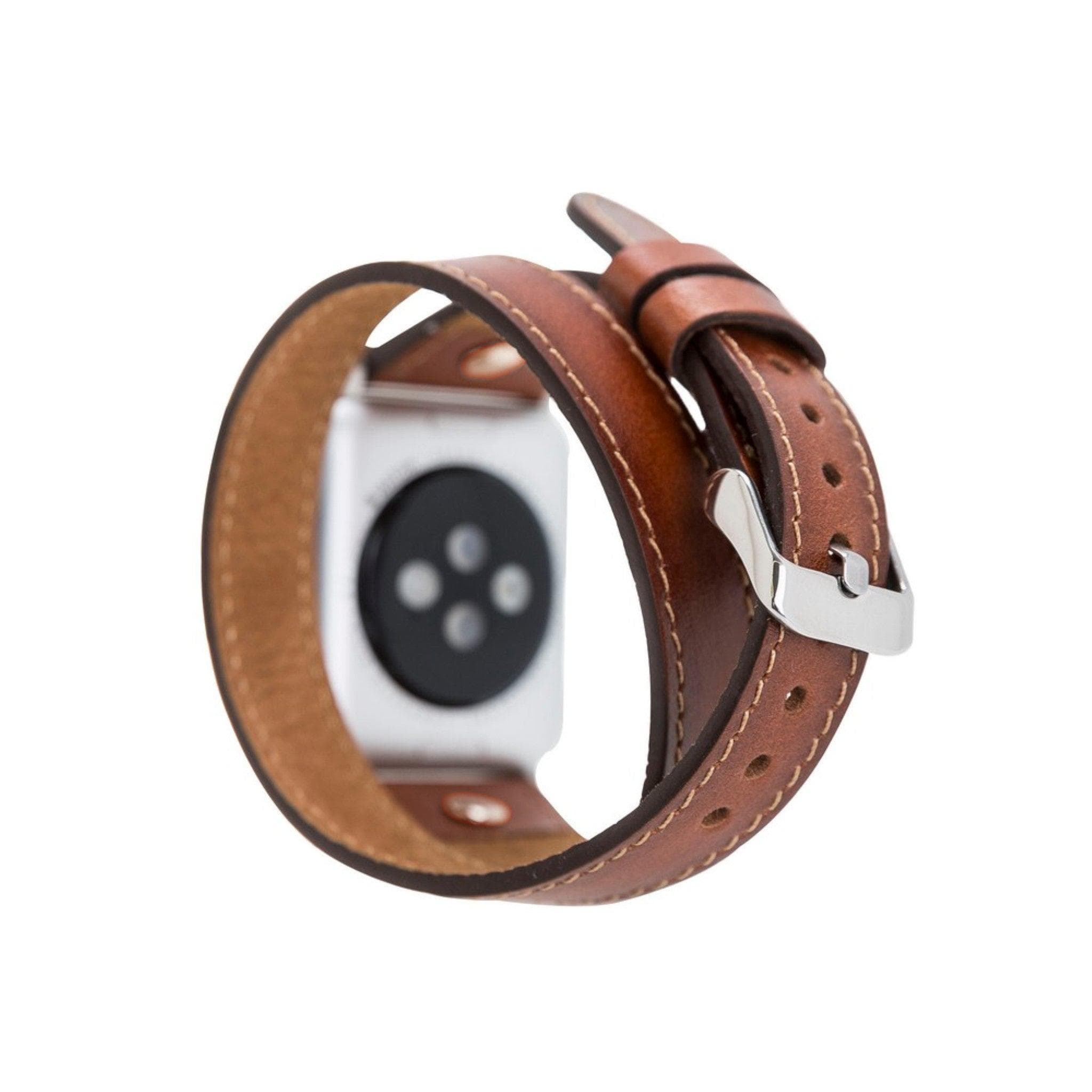 Leeds Double Tour Slim with Rose Gold Bead Apple Watch Leather Straps Bouletta LTD