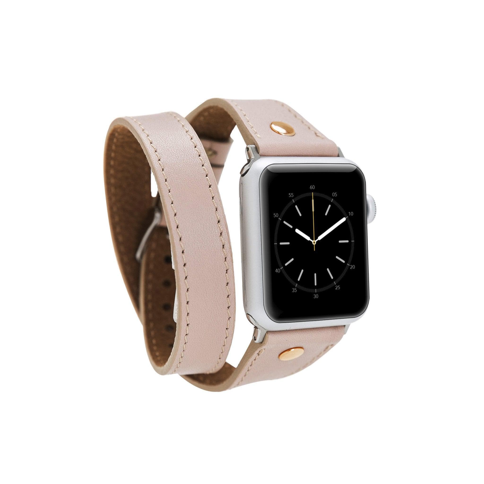 Leeds Double Tour Slim with Rose Gold Bead Apple Watch Leather Straps Light Pink Bouletta LTD