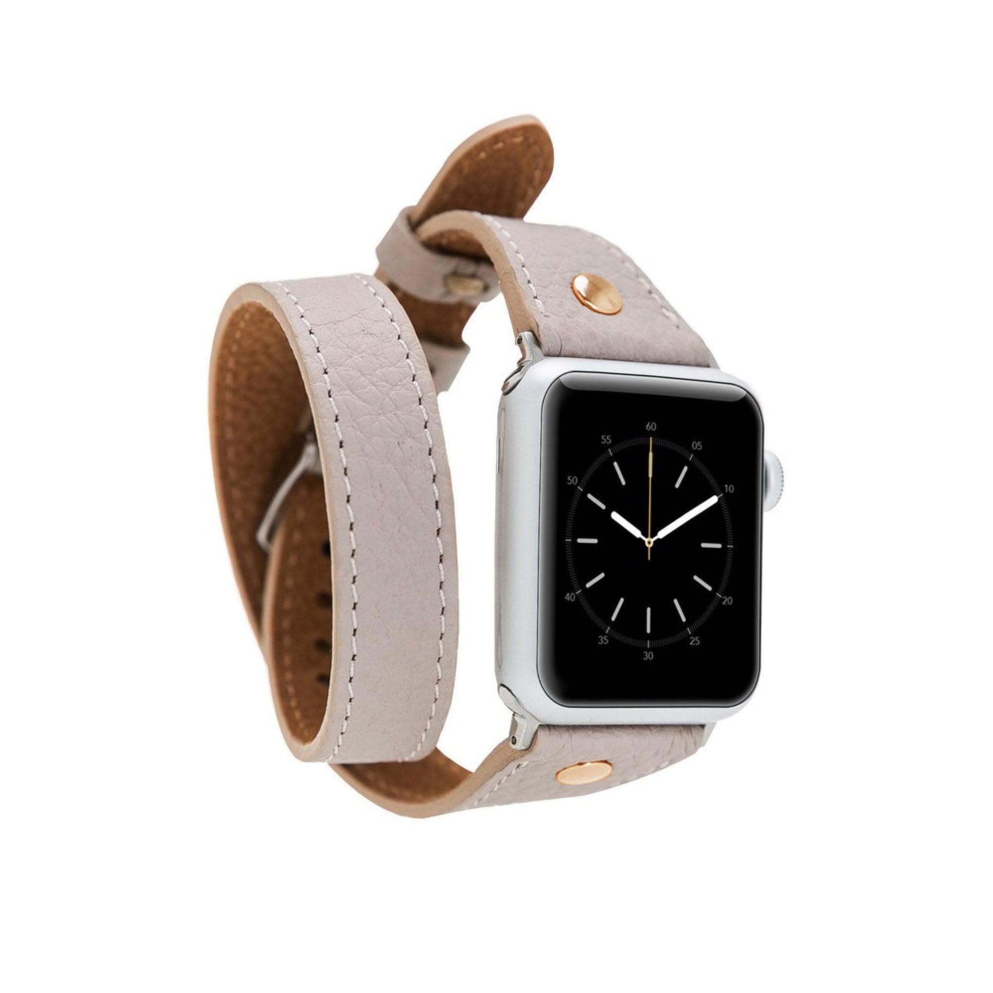 Leeds Double Tour Slim with Rose Gold Bead Apple Watch Leather Straps Mink Bouletta LTD