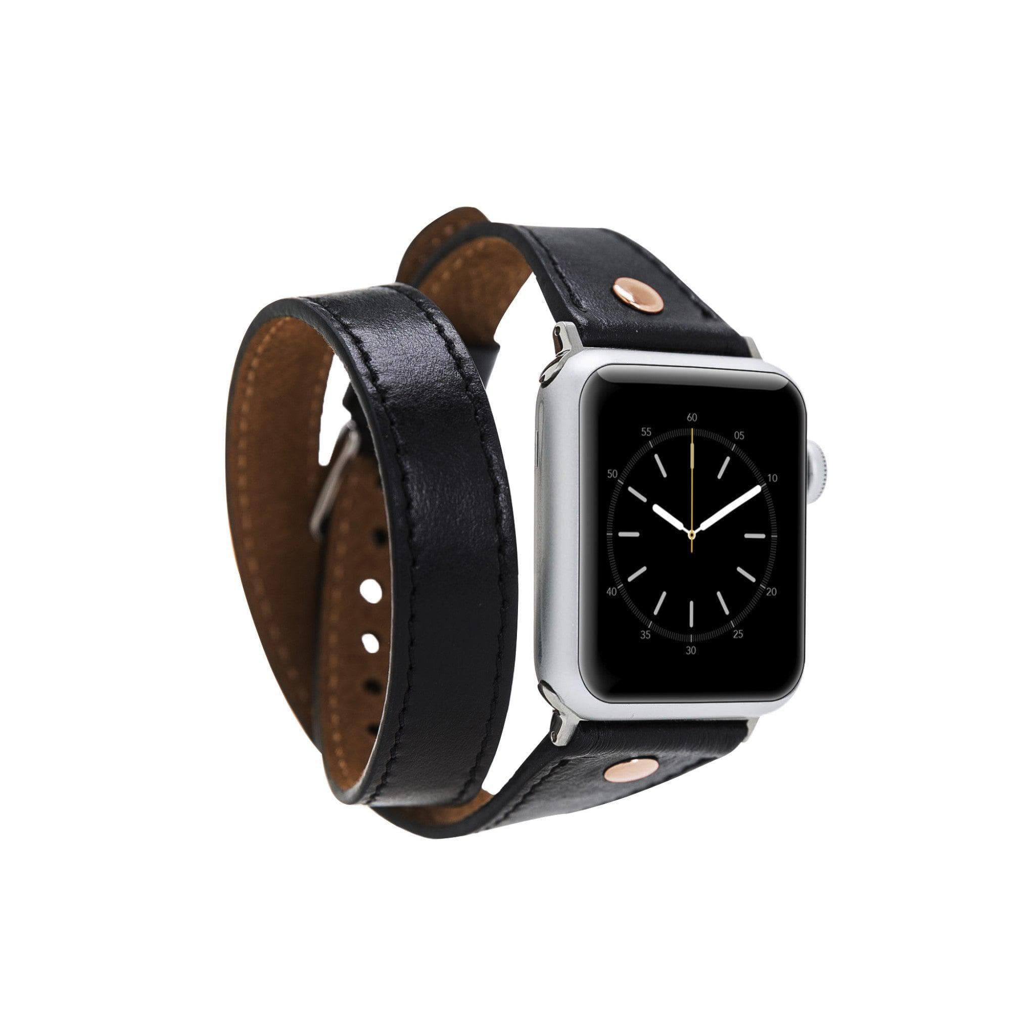 Leeds Double Tour Slim with Rose Gold Bead Apple Watch Leather Straps Black Bouletta LTD