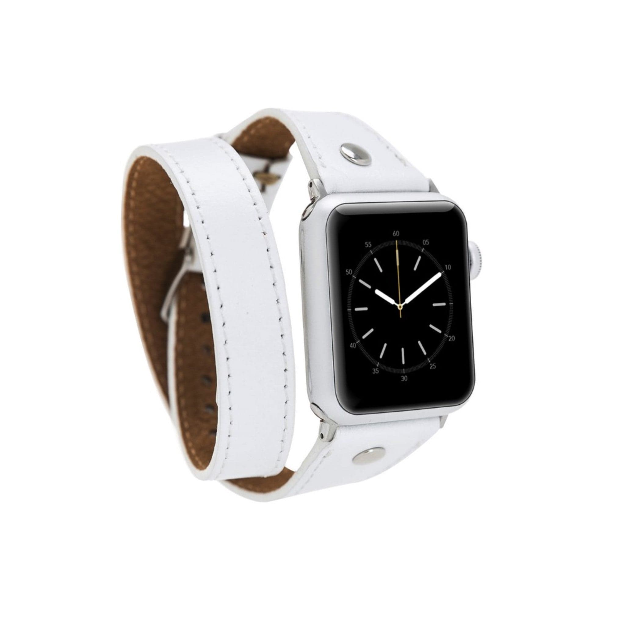 Leeds Double Tour Slim with Silver Bead Apple Watch Leather Straps White Bouletta LTD