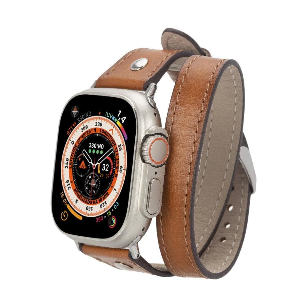 Leeds Double Tour Slim with Silver Bead Apple Watch Leather Straps Tan / Leather Bouletta LTD