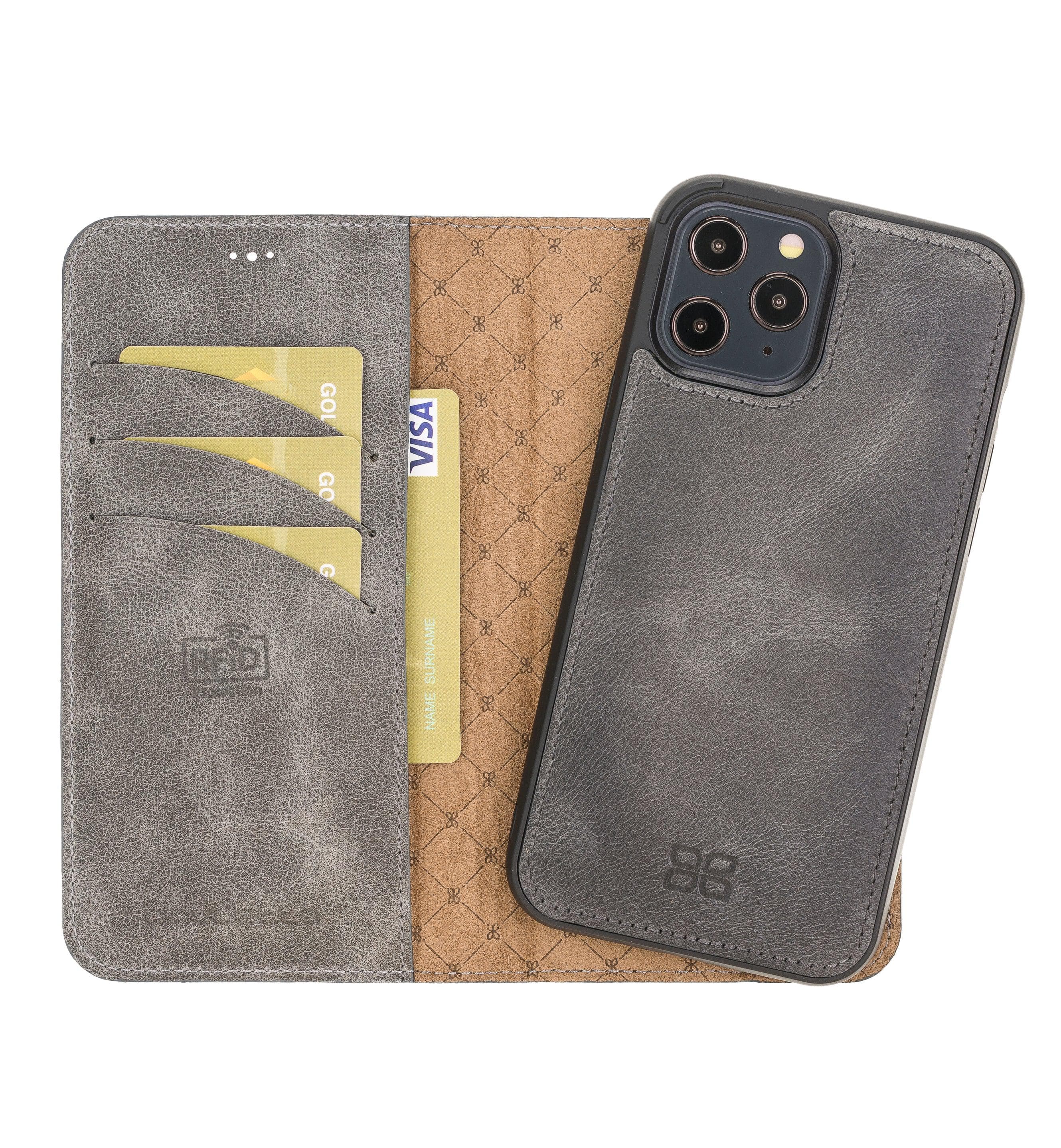 Detachable Leather Wallet Cases for Apple iPhone 12 Series iPhone 12 Pro - iPhone 12 / Grey Bouletta LTD