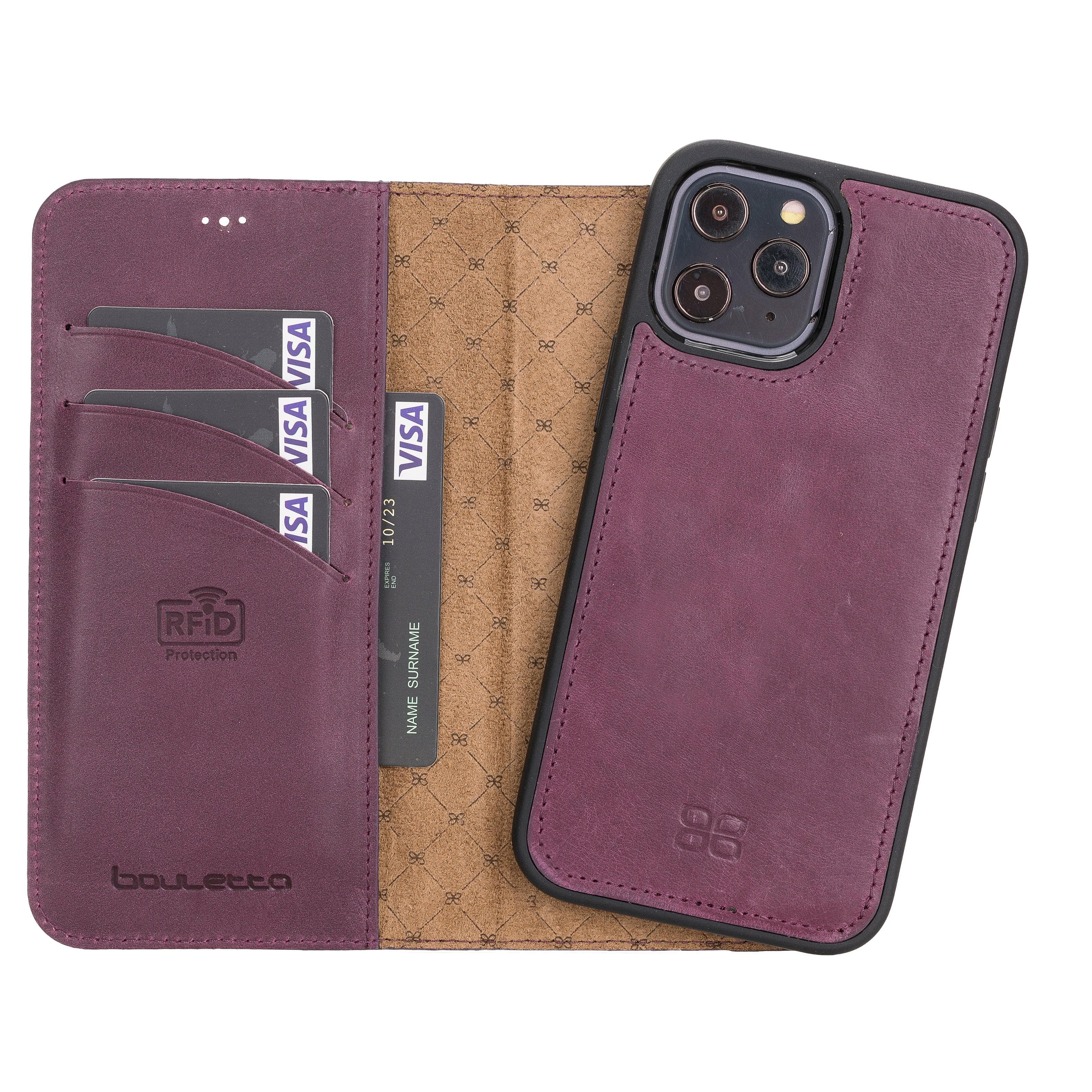 Detachable Leather Wallet Cases for Apple iPhone 12 Series iPhone 12 Pro Max / Purple Bouletta LTD