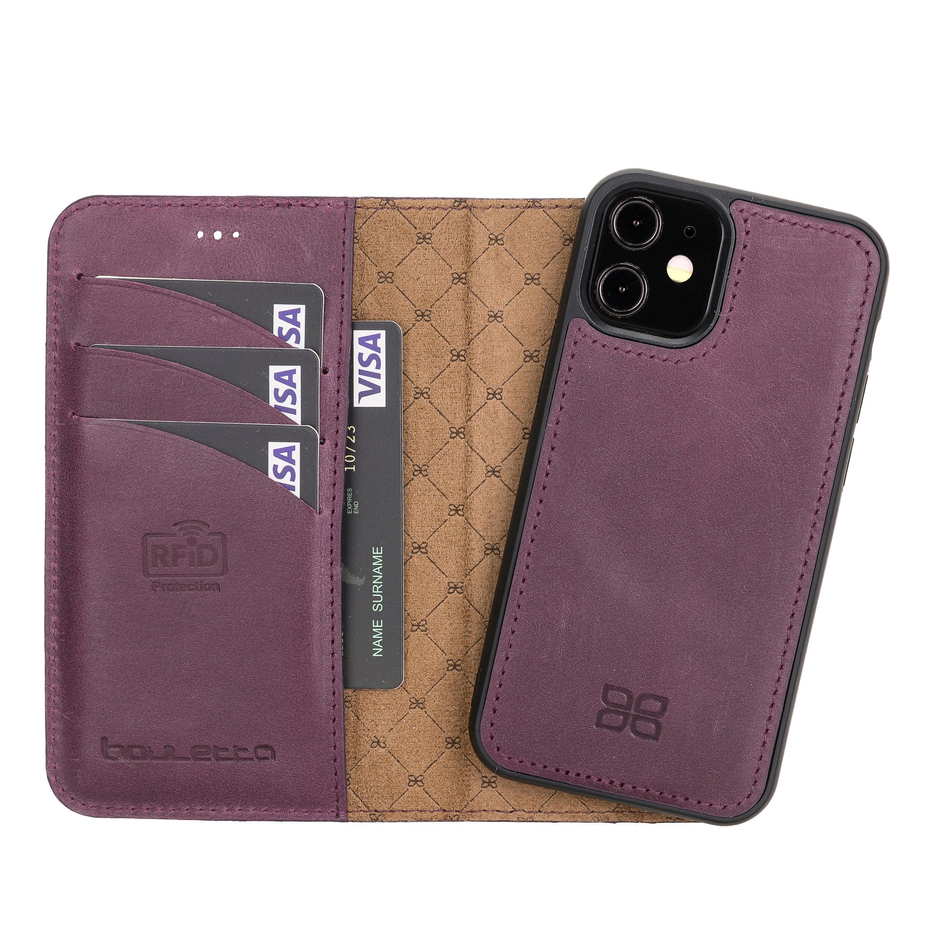 Detachable Leather Wallet Cases for Apple iPhone 12 Series iPhone 12 Mini / Purple Bouletta LTD