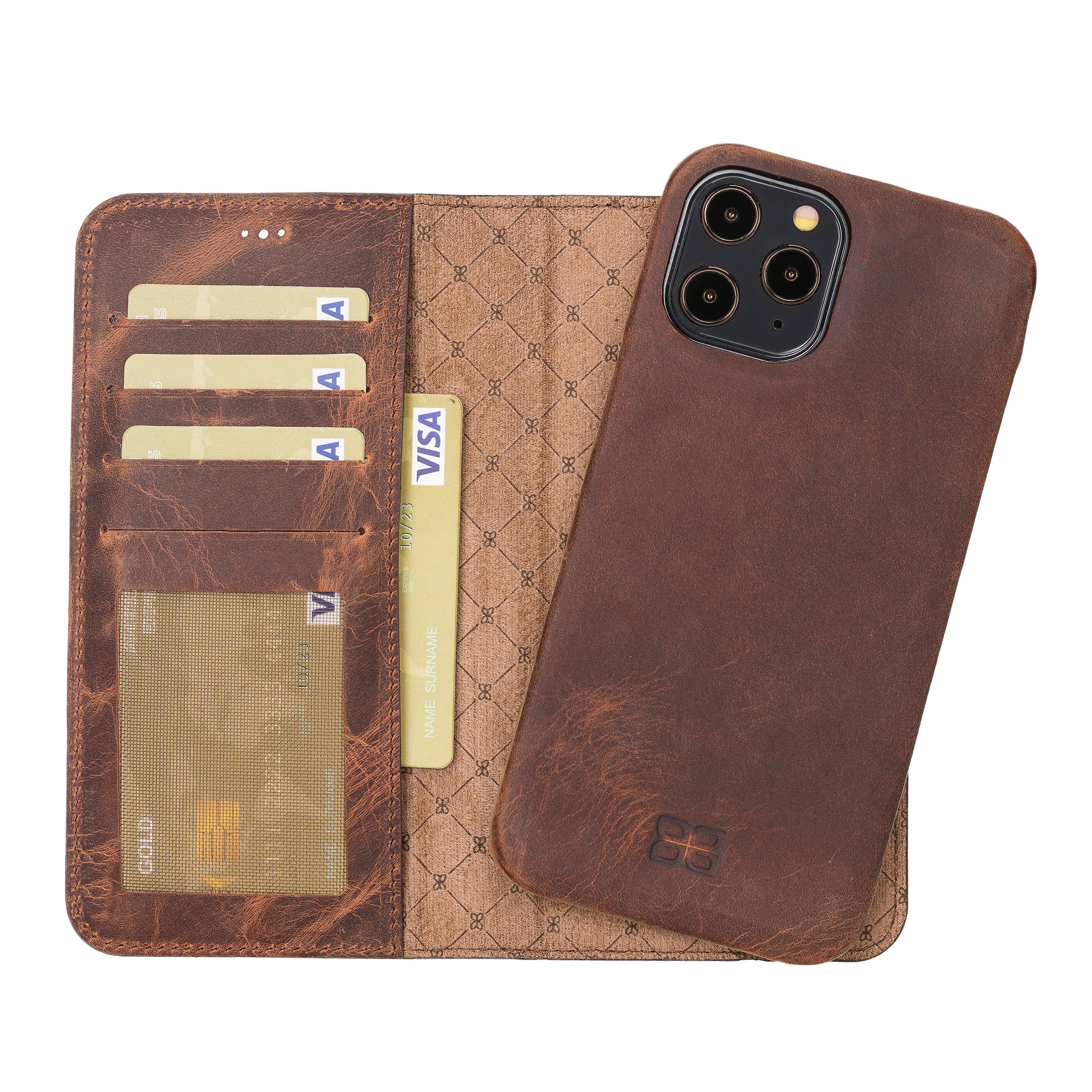 F360 Magnetic Detachable Leather Wallet Cases for Apple iPhone 12 Series iPhone 12 Promax / Dark Brown Bouletta LTD