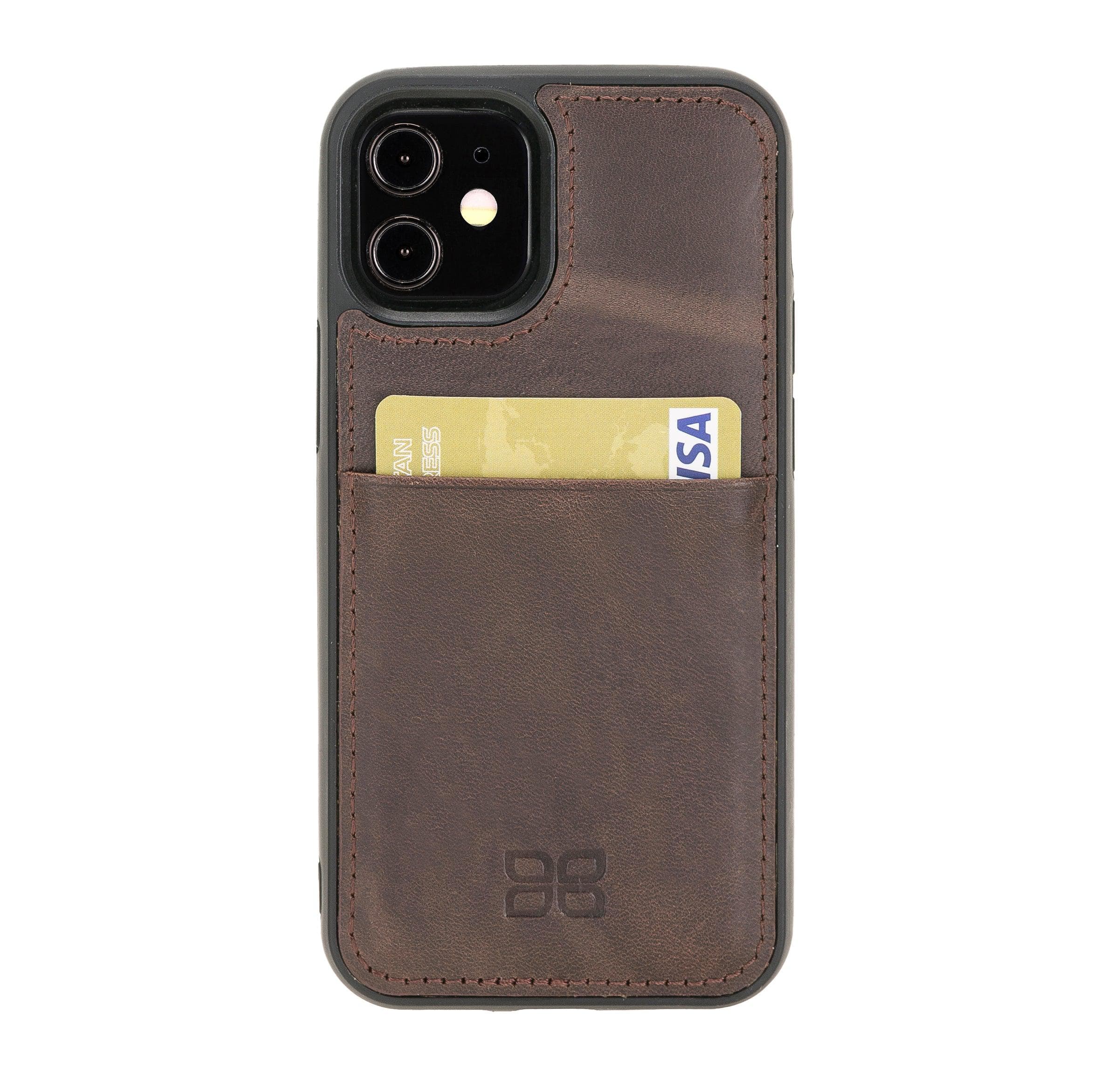 Flexible Leather Back Cover with Card Holder for iPhone 12 Series iPhone 12 Mini / Dark Brown Bouletta LTD
