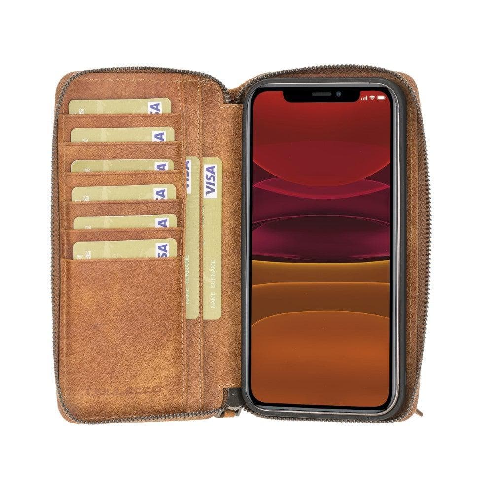 Detachable Leather Zipper Wallet Cases for Apple iPhone 12 Series iPhone 12 Pro - iPhone 12 / Tiguan Tan Bouletta LTD