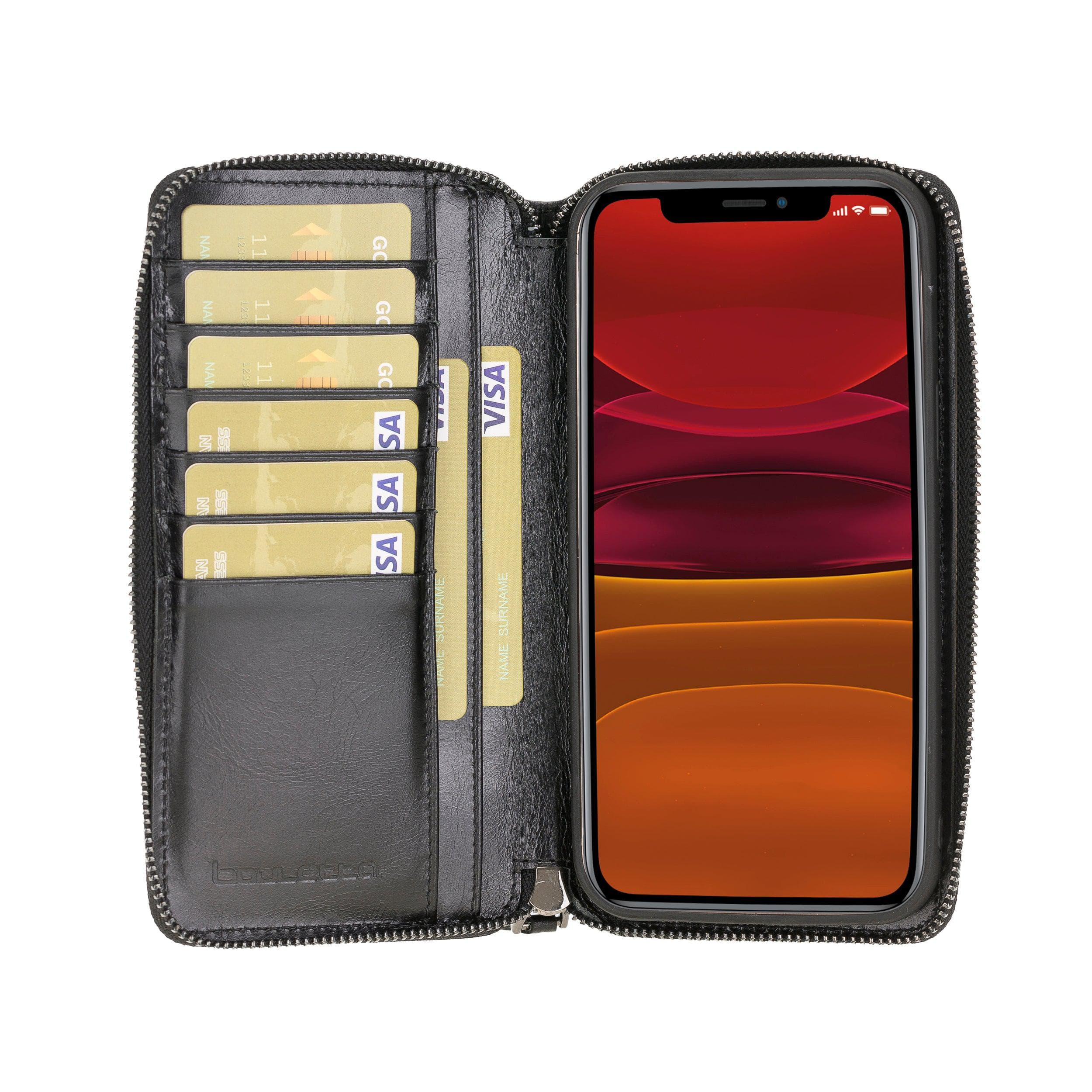 Detachable Leather Zipper Wallet Cases for Apple iPhone 12 Series iPhone 12 Pro - iPhone 12 / Black Bouletta LTD