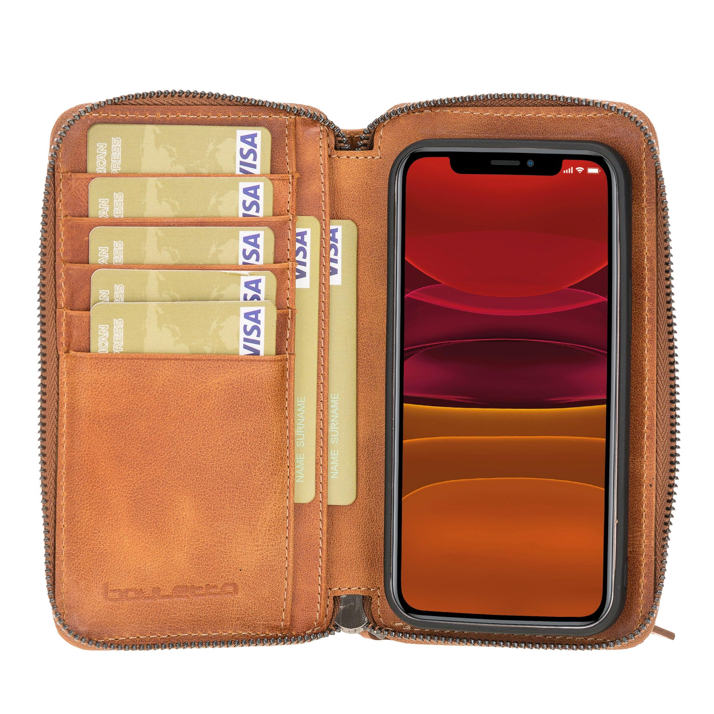 Detachable Leather Zipper Wallet Cases for Apple iPhone 12 Series iPhone 12 Mini / Tiguan Tan Bouletta LTD