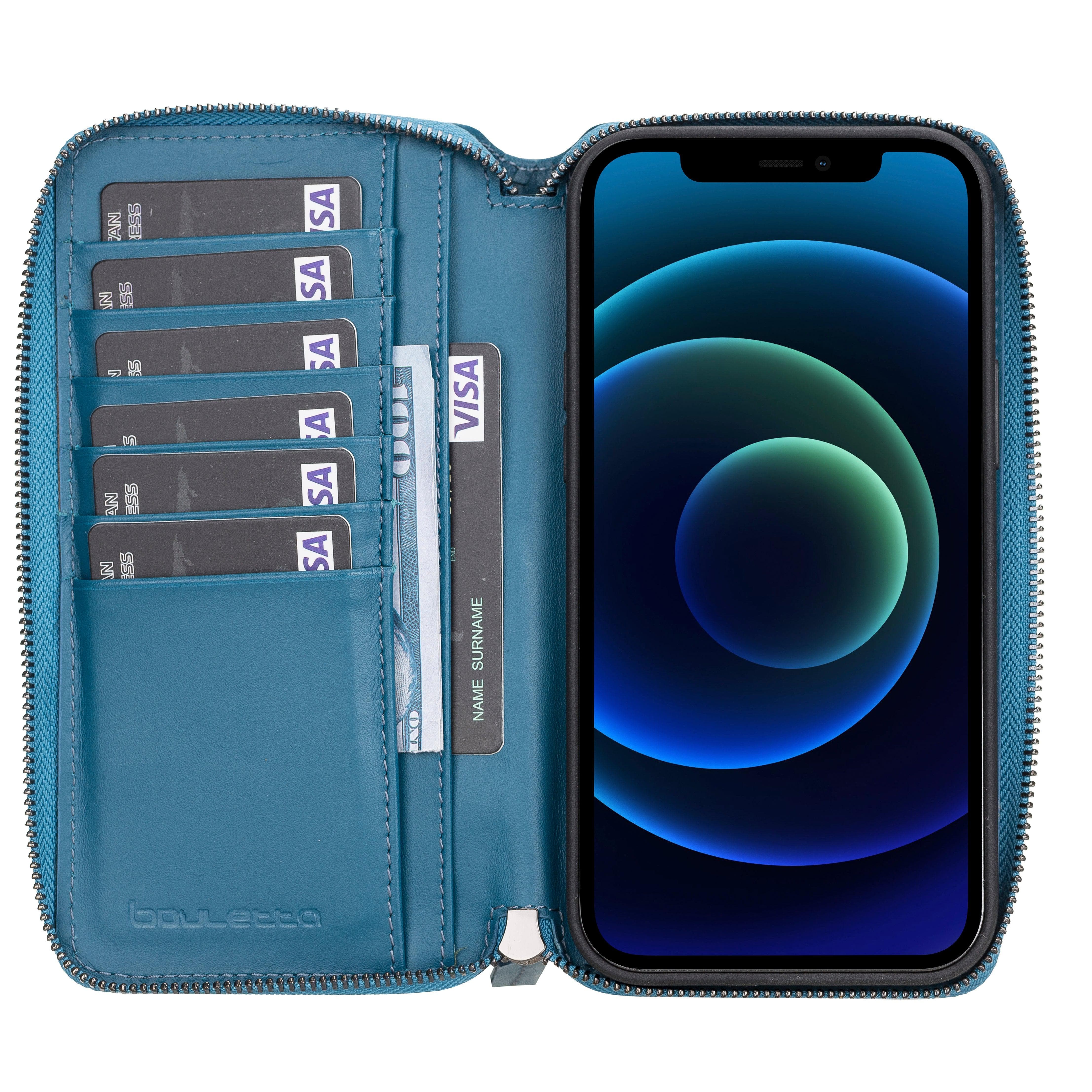 Detachable Leather Zipper Wallet Cases for Apple iPhone 12 Series iPhone 12 Pro Max / Blue Bouletta LTD