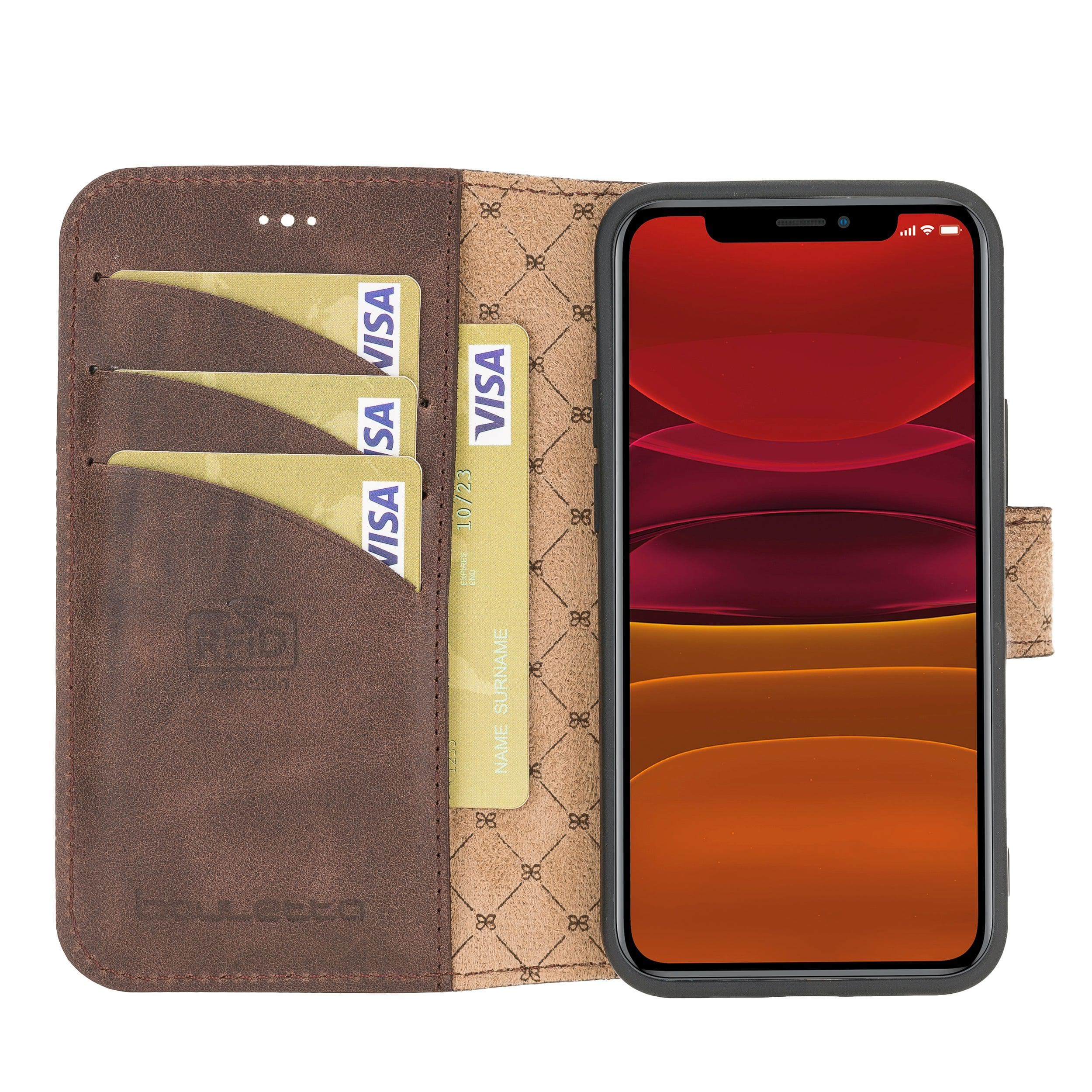 Non Detachable Leather Wallet Cases for Apple iPhone 12 Series iPhone 12 Mini / Dark Brown Bouletta LTD