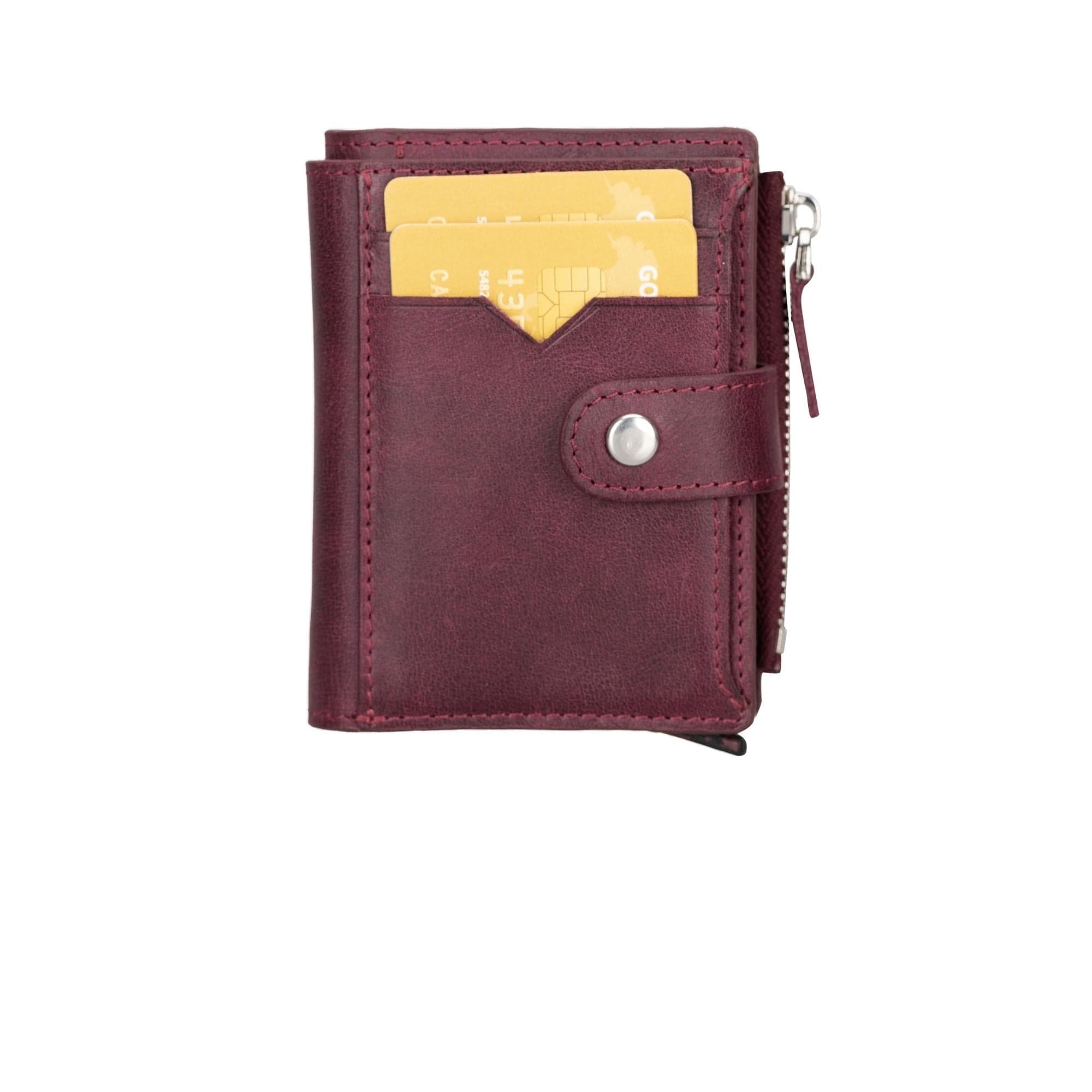 Rodos Zip Mechanical Leather Card Holder Antic Red Bouletta