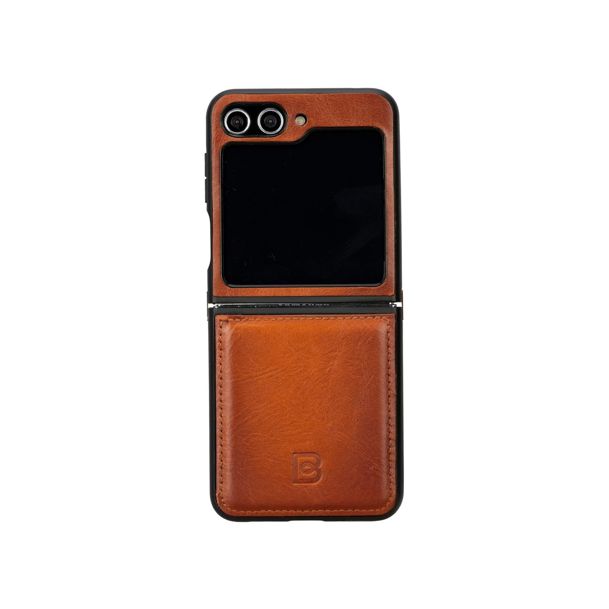 Samsung Galaxy Z Flip 5 Leather Back Cover Case - FXC Tan / Samsung Galaxy Z Flip 5 Bouletta B2B