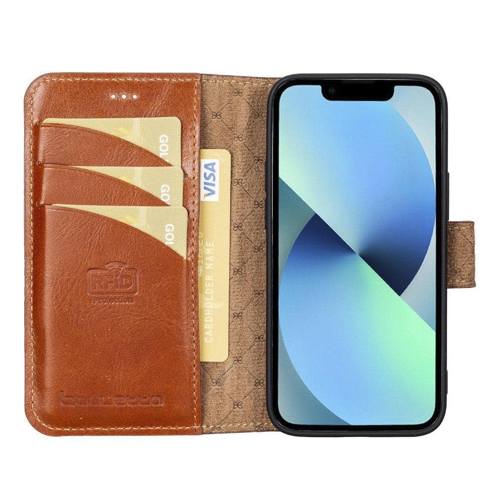 Wallet Folio with ID Slot Leather Wallet Case For Apple iPhone 13 Series iPhone 13 Mini 5.4 / Rustic Tan Bouletta