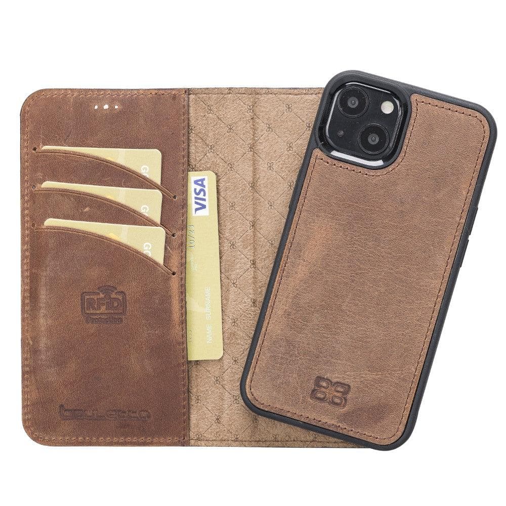 Apple iPhone 13 Series Detachable Leather Wallet Case - MW iPhone 13 / Antic Brown Bouletta LTD