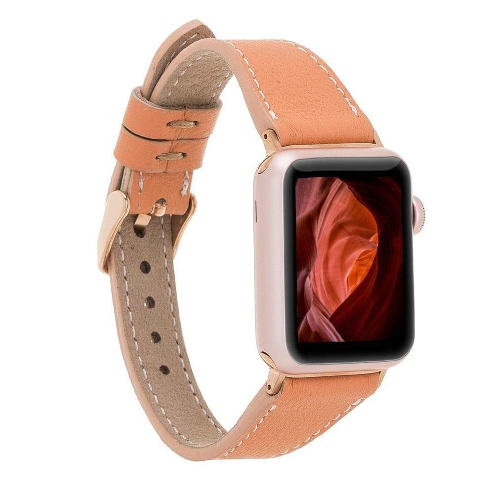 B2B - Leather Apple Watch Bands - Clasic Slim Style NU3 Beyaz Dikişli Bouletta B2B