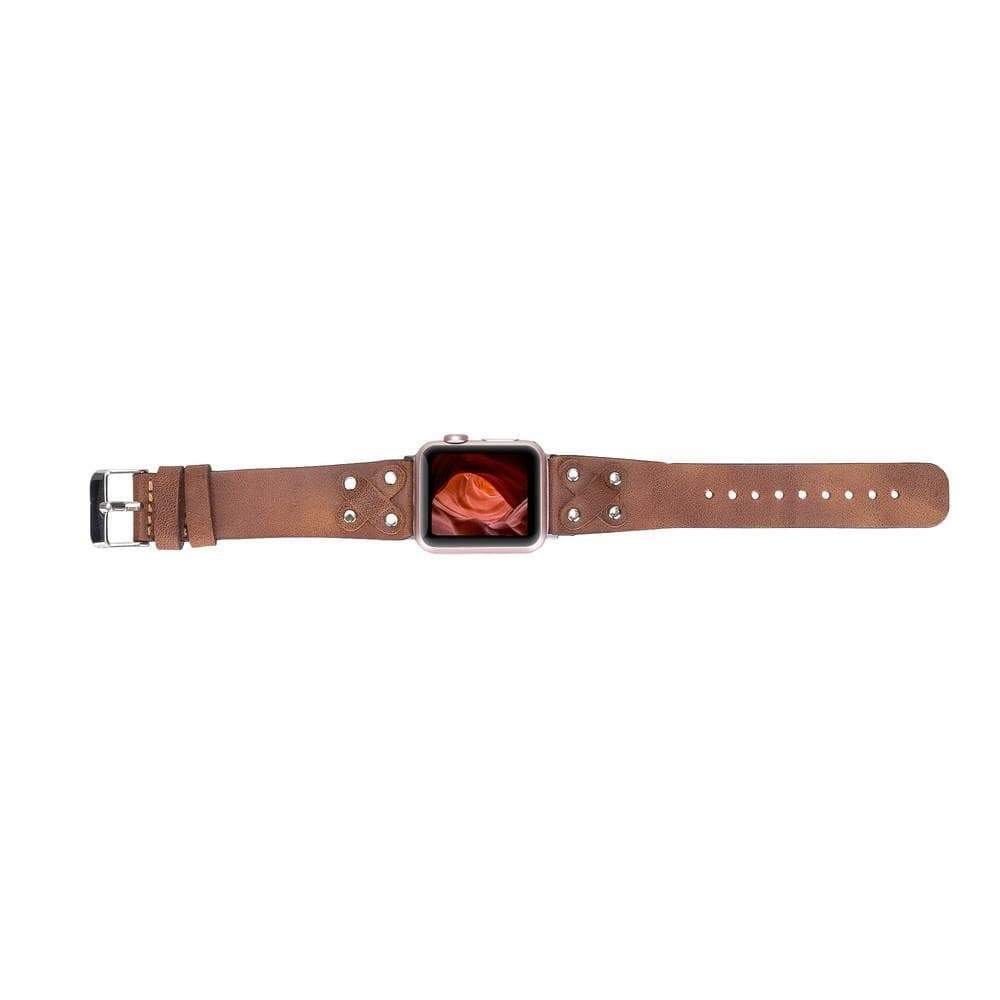 B2B - Leather Apple Watch Bands / Cross Style with Silver Trok Bouletta Shop