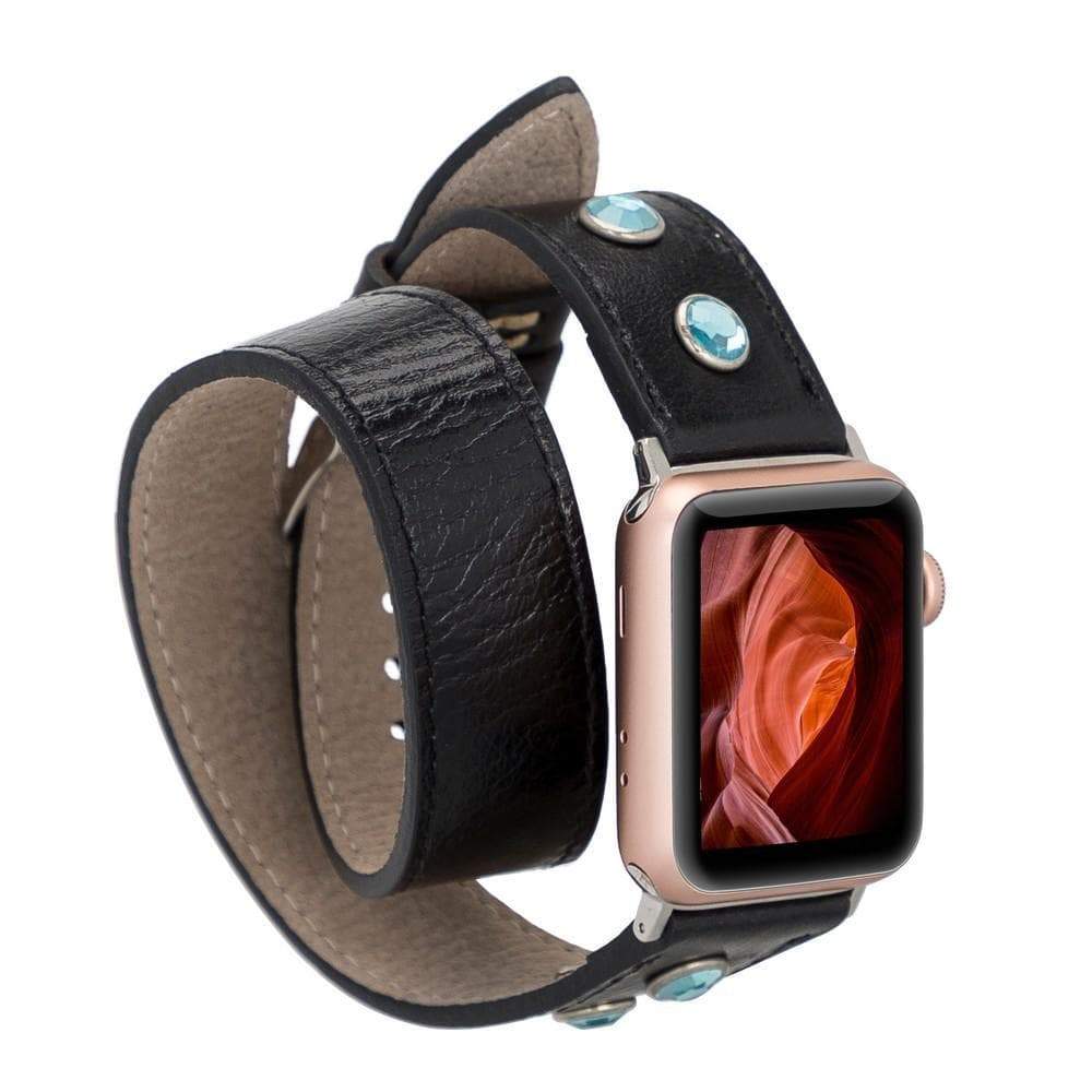 B2B - Leather Apple Watch Bands - DT Double Tour Solitare Diamond Style RST1 Bouletta B2B