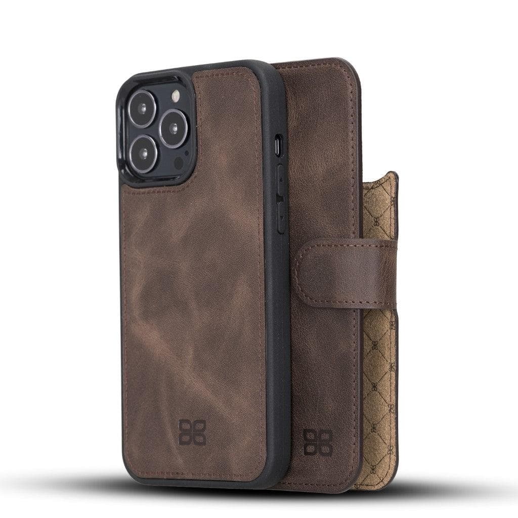 Detachable Leather Wallet Case for Apple iPhone 13 Series iPhone 13 Pro Max / Dark Brown Bouletta LTD